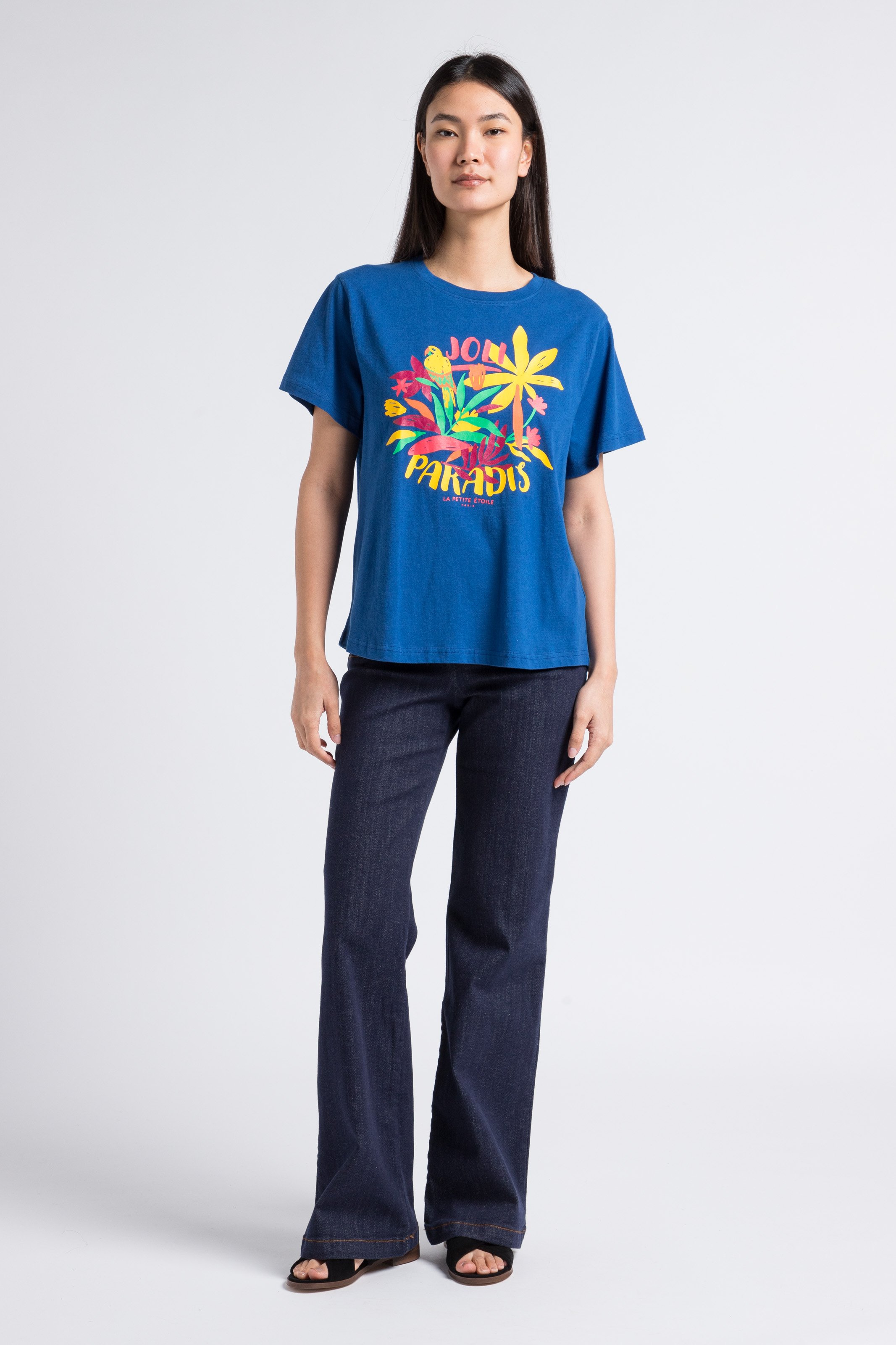 High-rise straight cotton-blend buttoned jeans Blue