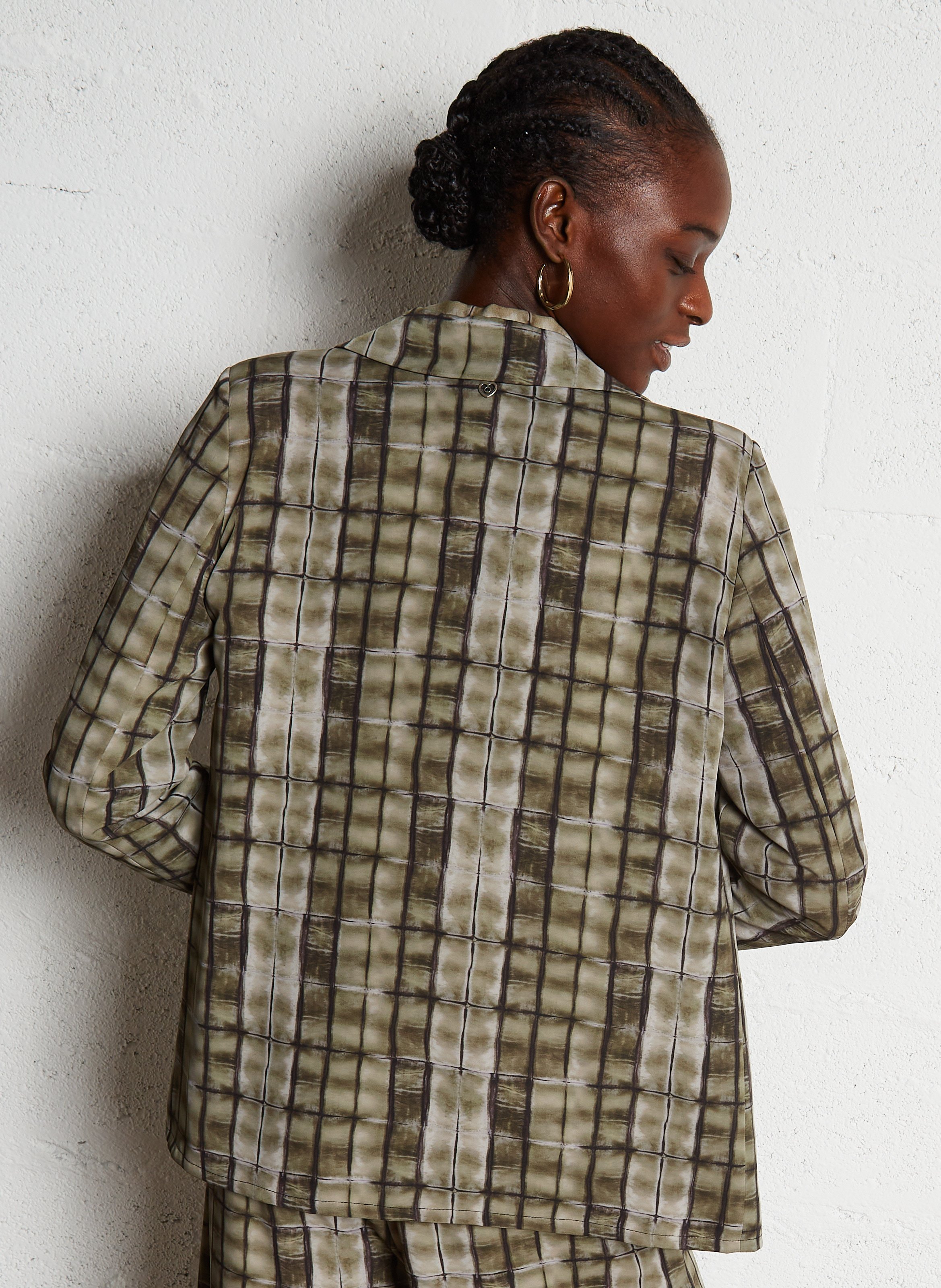 Straight-cut tailored blazer with print PLEASE Green