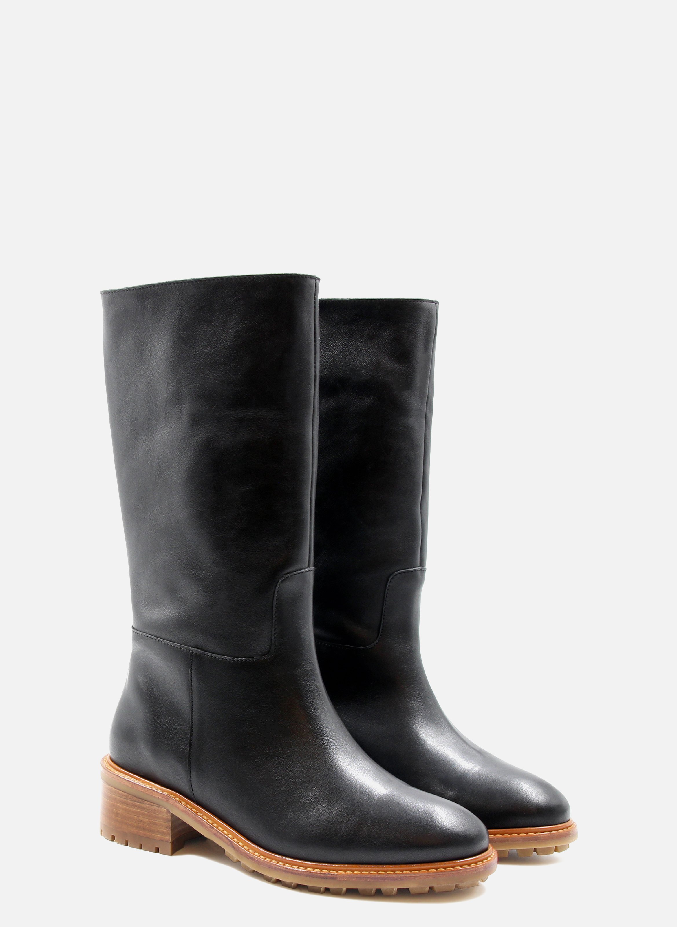 Fur-lined leather boots JULES & JENN Black