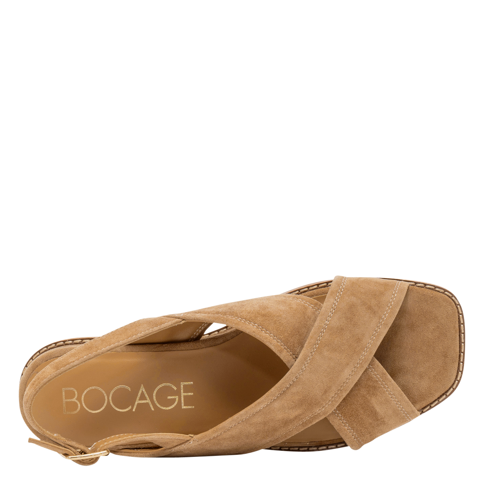 Flache Ledersandalen mit Samt BOCAGE Beige