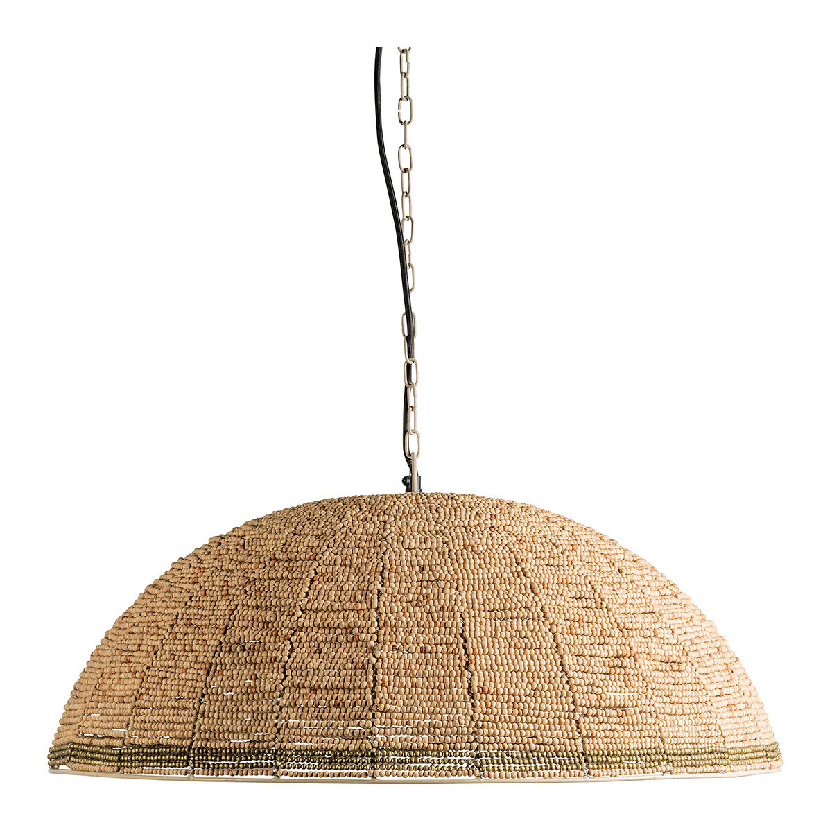 Gaya wooden bead pendant light - natural and gold - ø 65 cm BLANC D'IVOIRE Beige