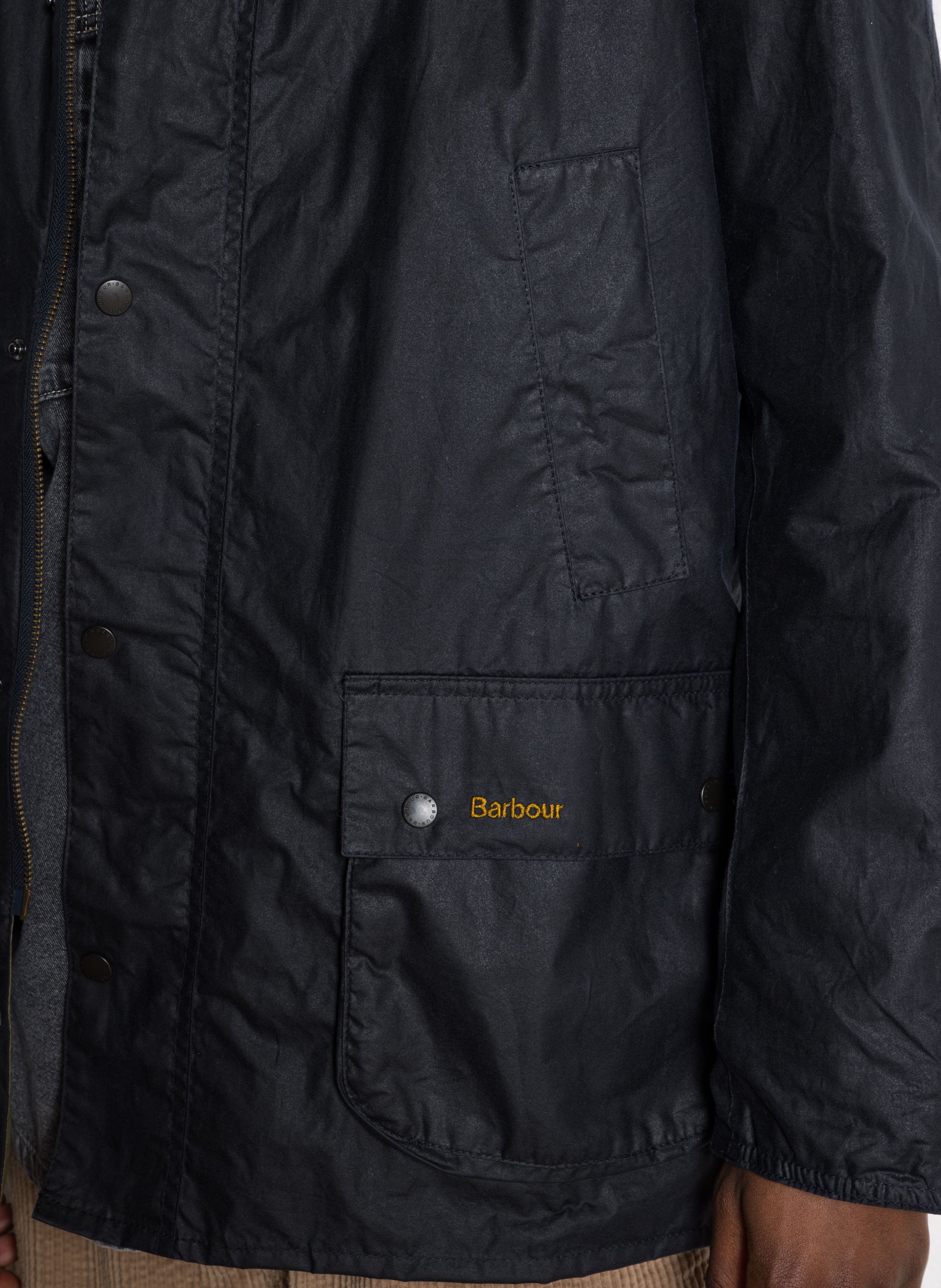 Straight waxed cotton jacket with pockets BARBOUR Blue