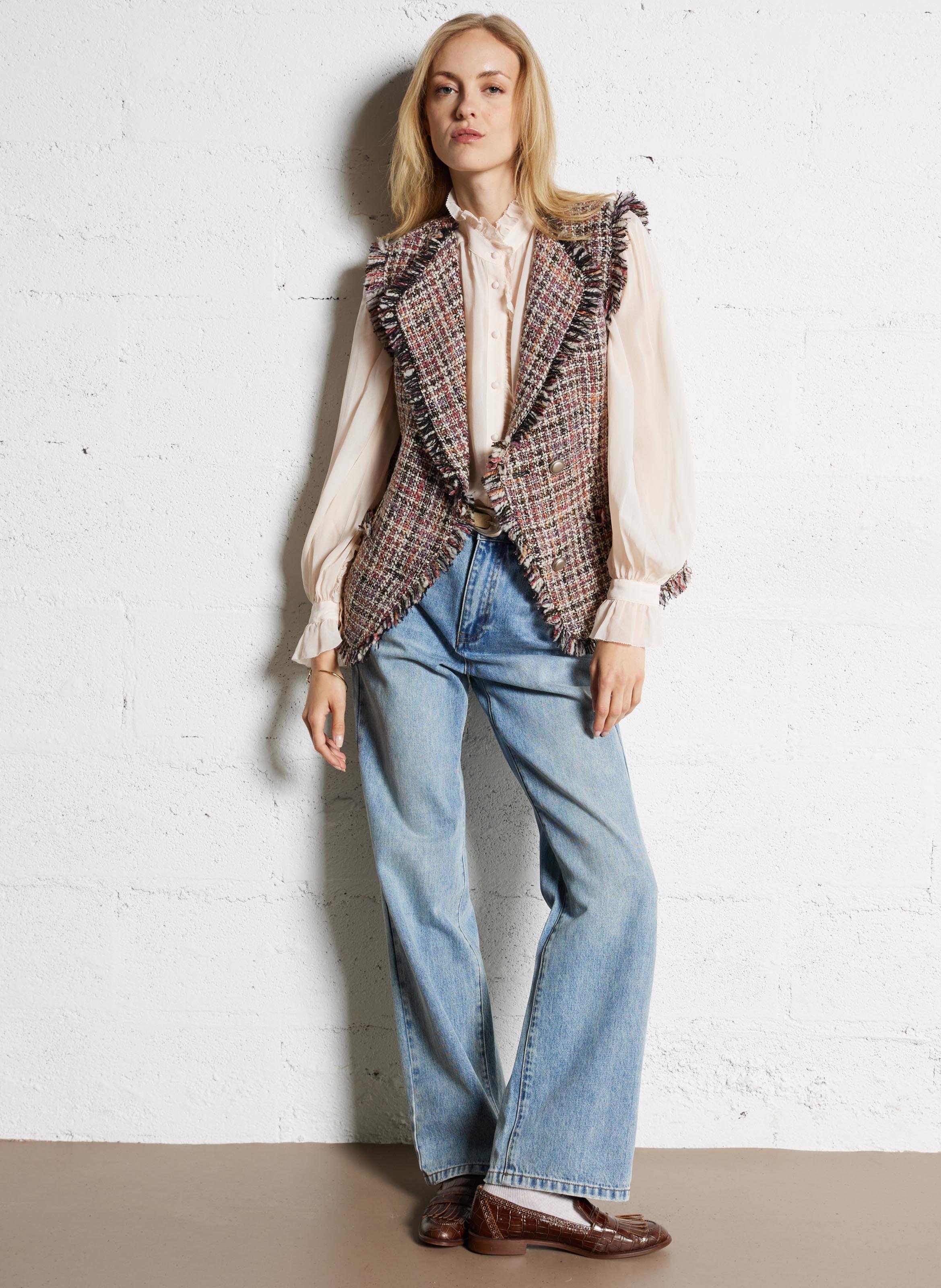 Veste droite sans manches en laine recyclée mélangée SUNCOO Rouge