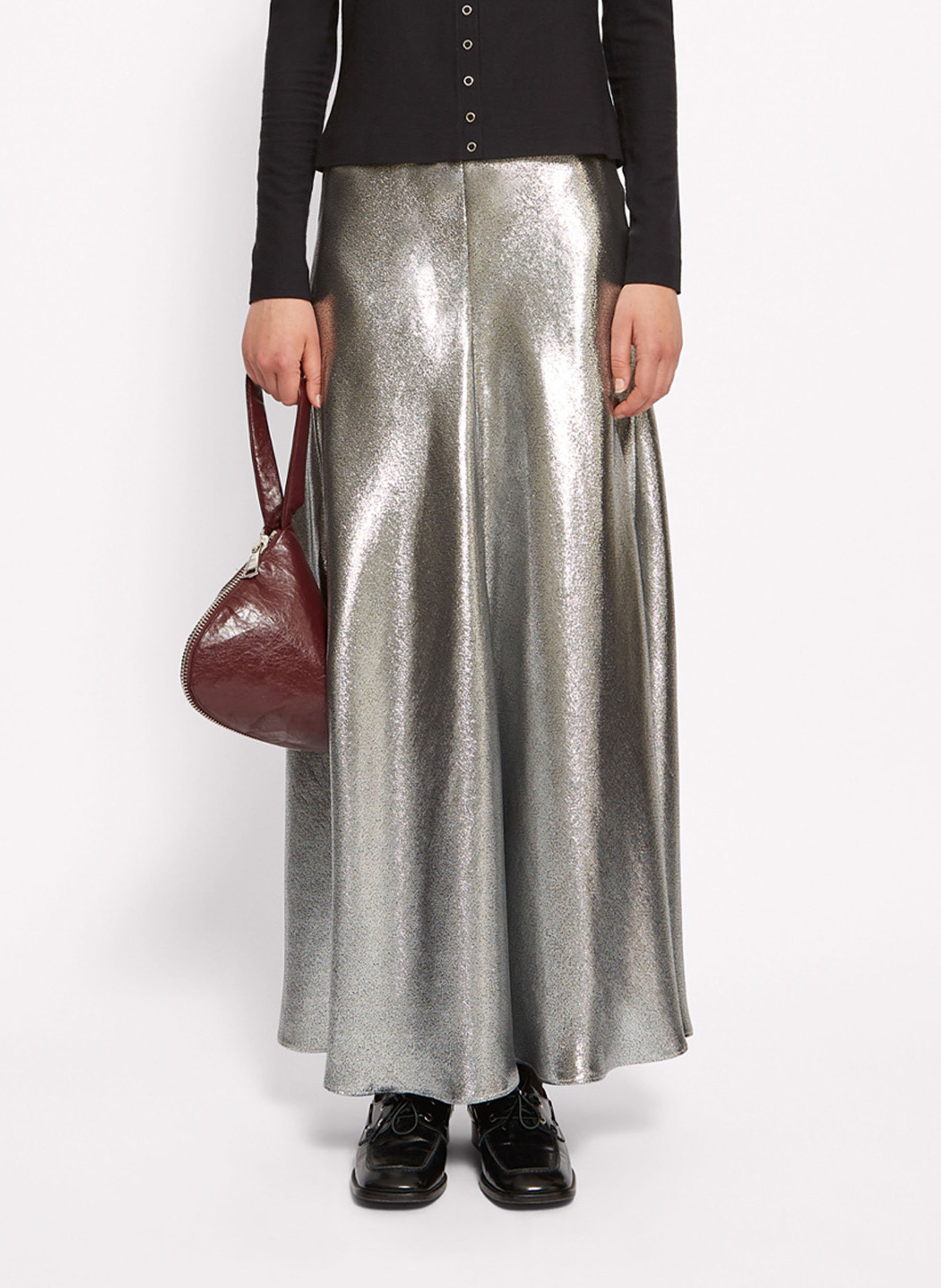 Jupe longue en soie mélangée ROSEANNA Argent