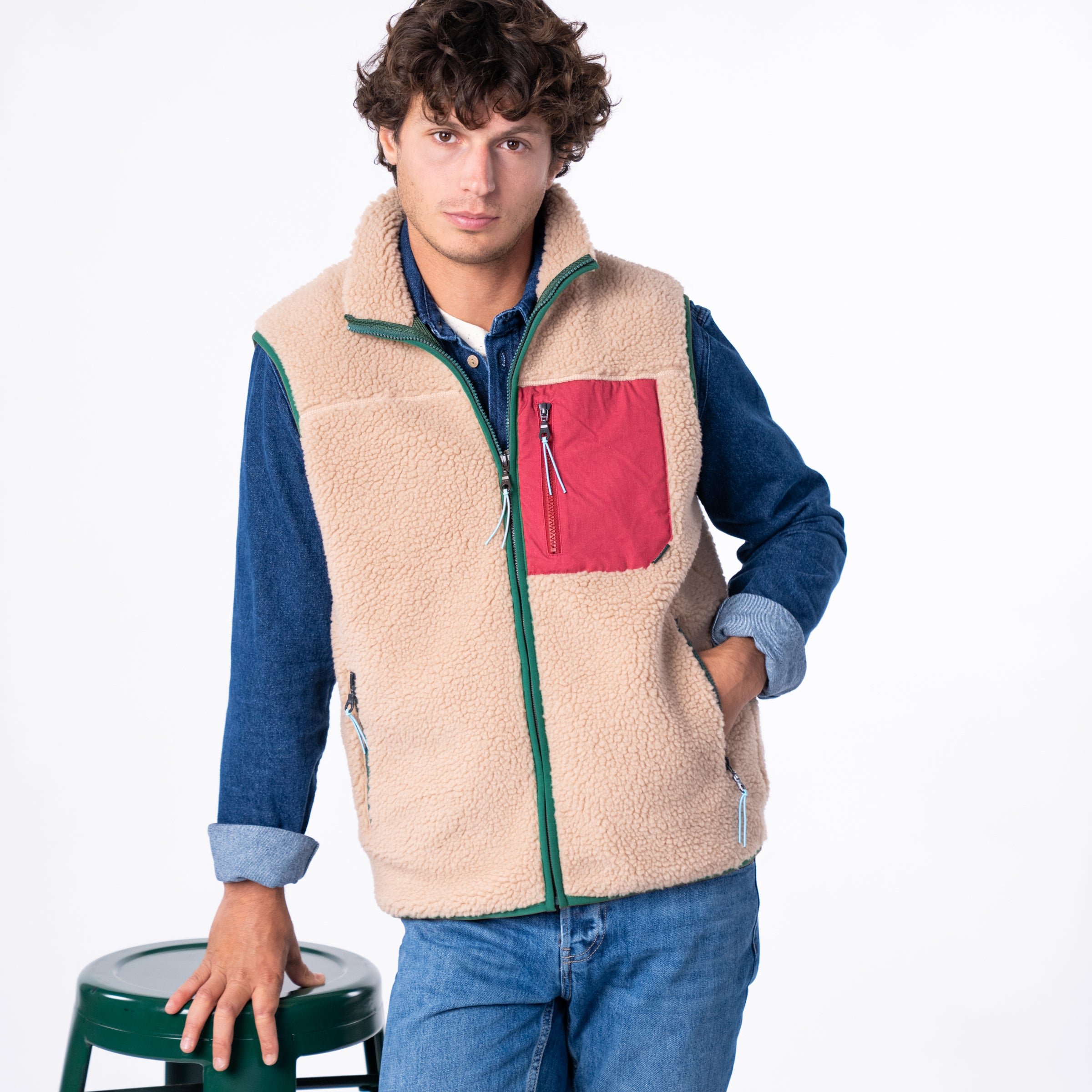 Sleeveless Sherpa Zip-Up Vest BILLYBELT Brown