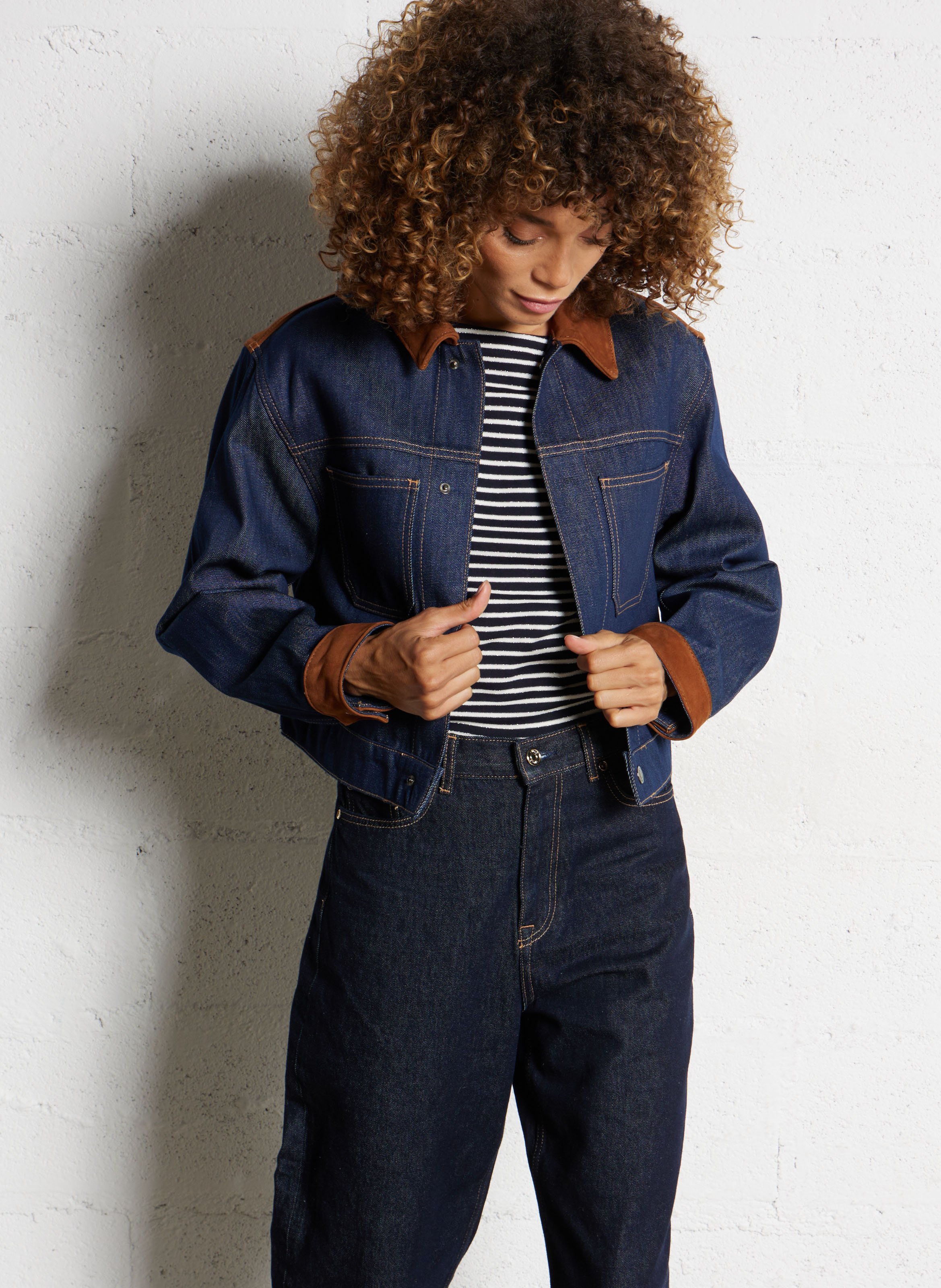 Veste courte en denim avec empiècements suède LIU JO Bleu