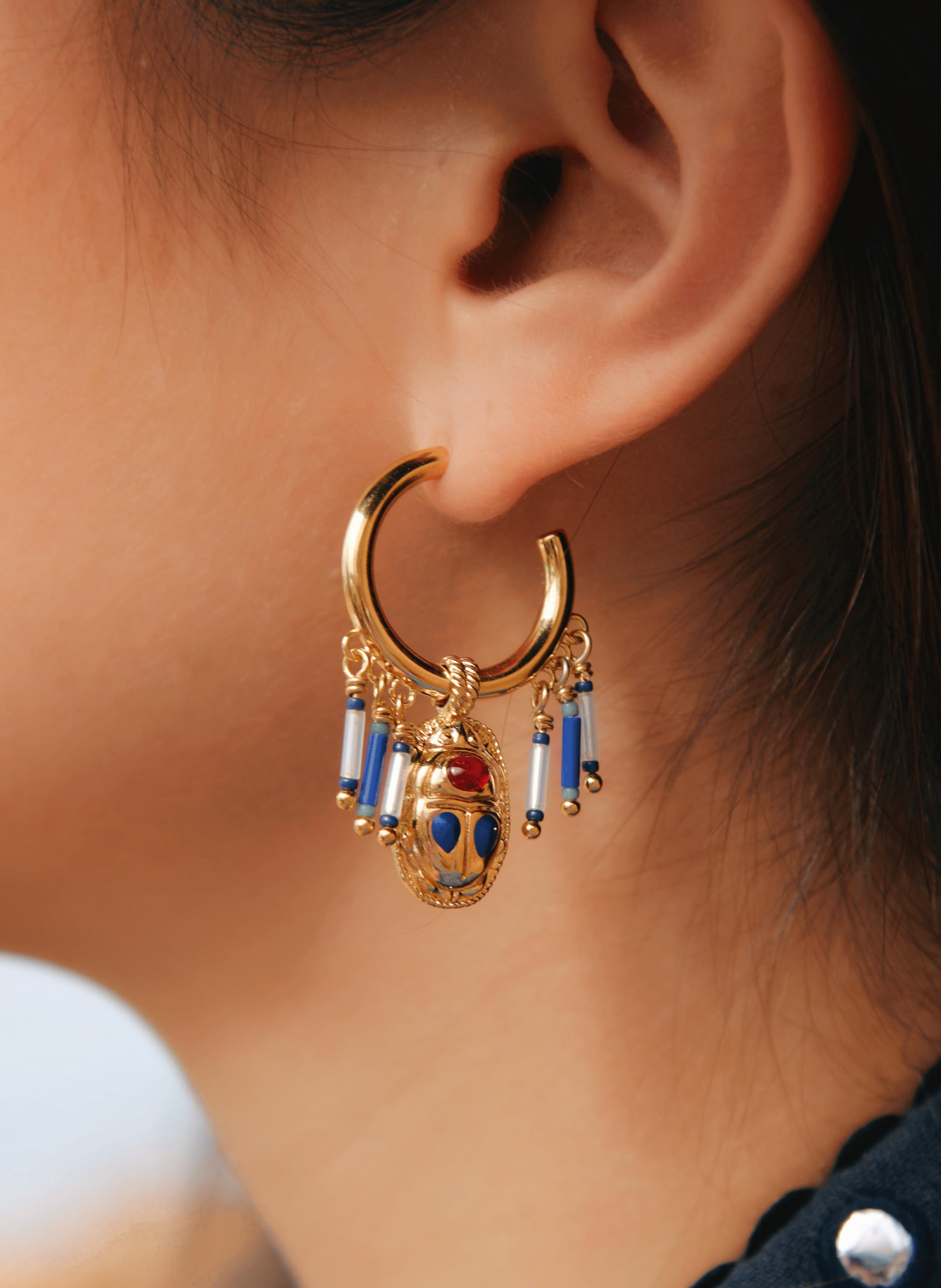 Earrings with scarab pendant and beads HIPANEMA Blue