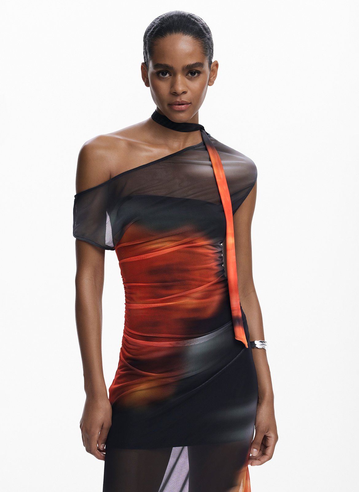 Robe mi-longue imprimée en mousseline DESIGUAL Noir