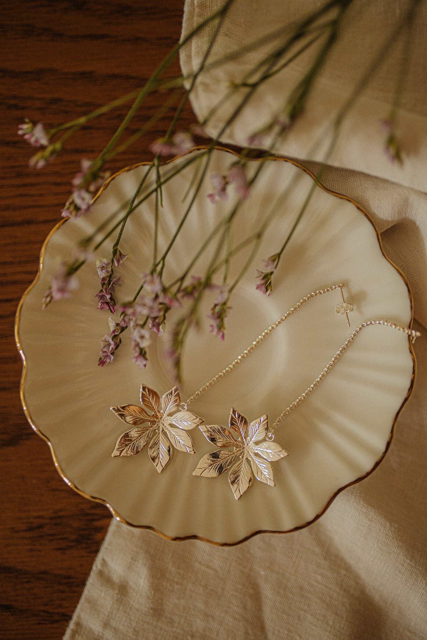 Dangling earrings with gold-plated fine gold flower MONSIEUR SIMONE Silver