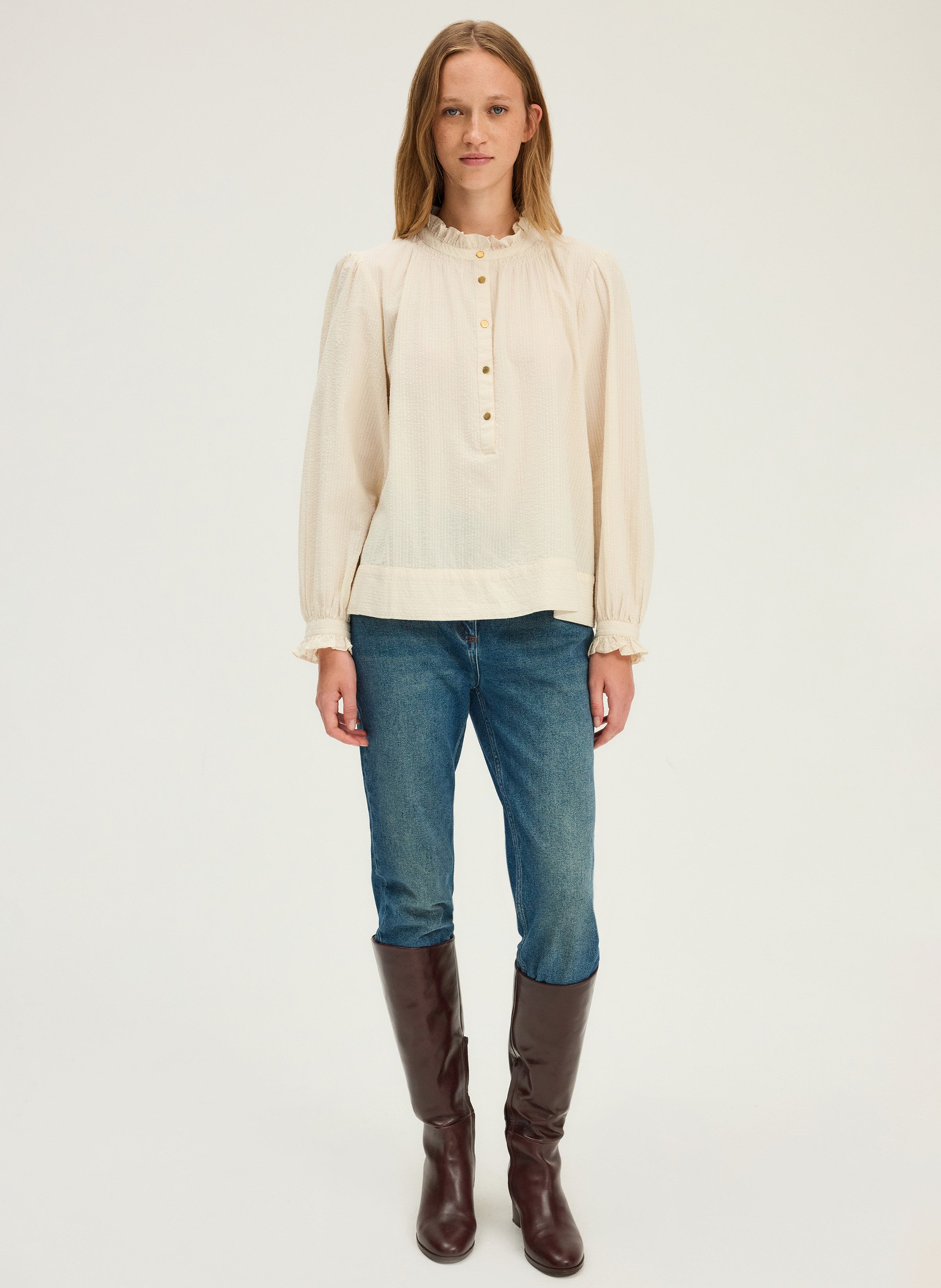 Blouse col rond en coton PABLO Beige