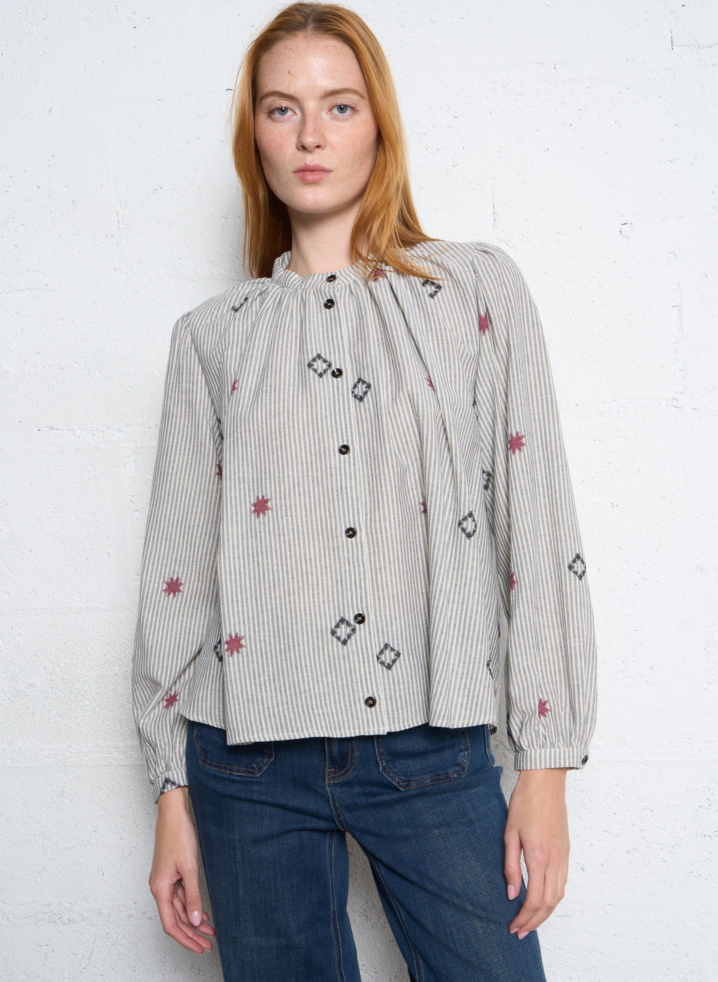 Blouse col rond évasée à motifs TINSELS Bleu