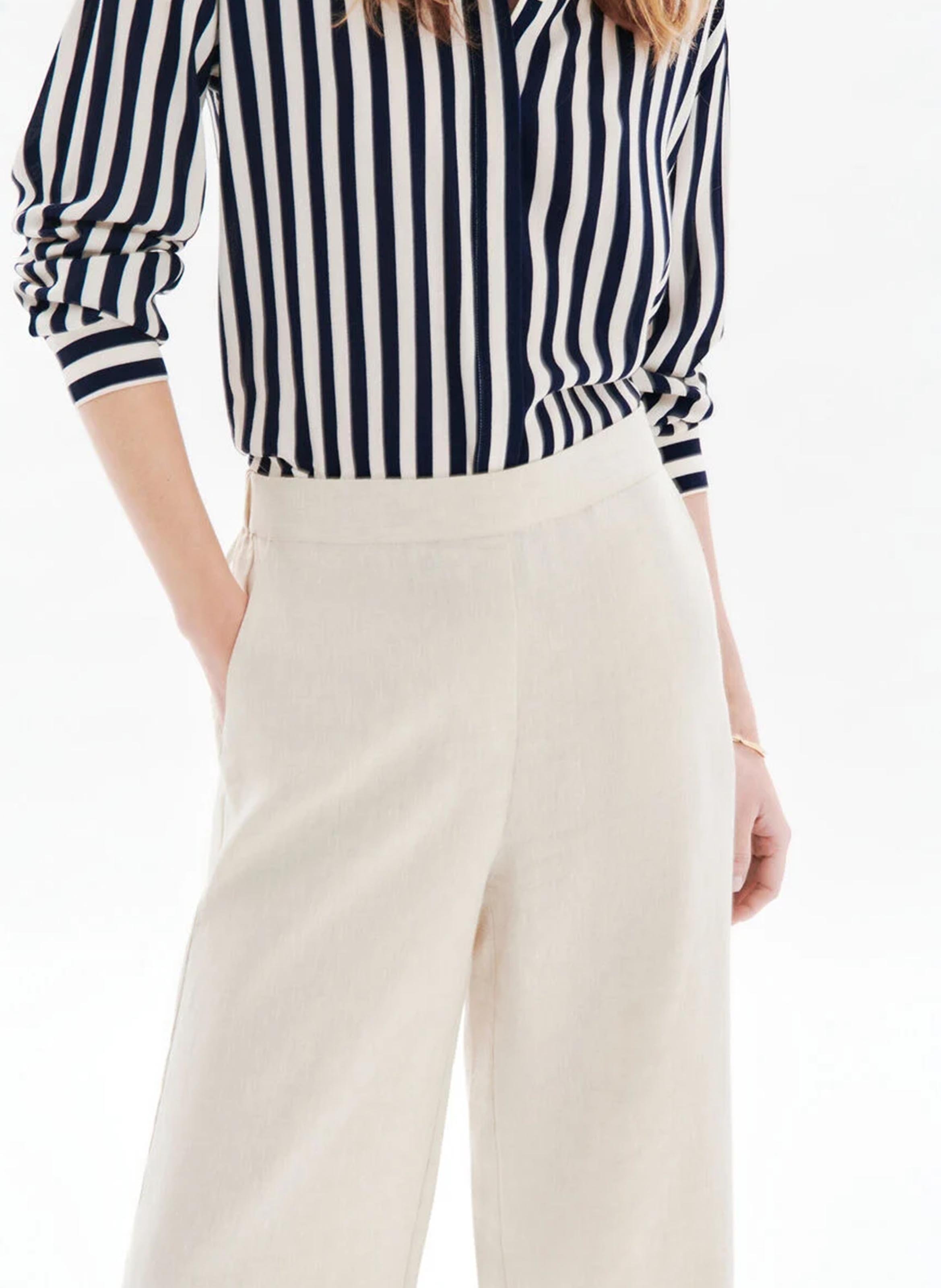 High-waisted wide-leg linen pants CAROLL Beige