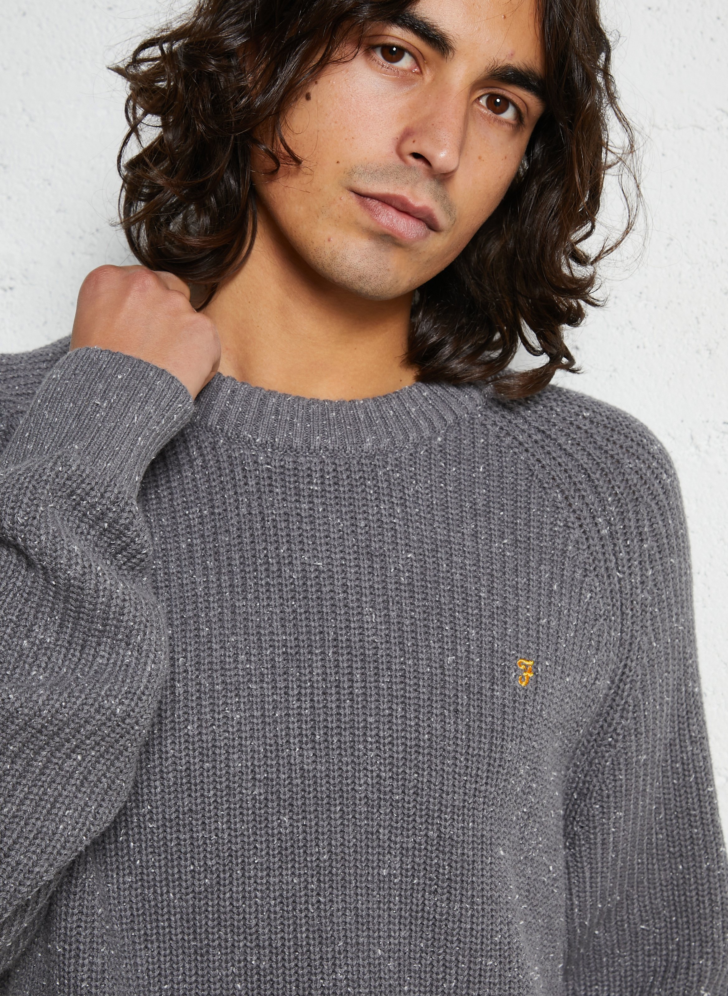 Rechte trui van biokatoen met ronde hals FARAH Grijs