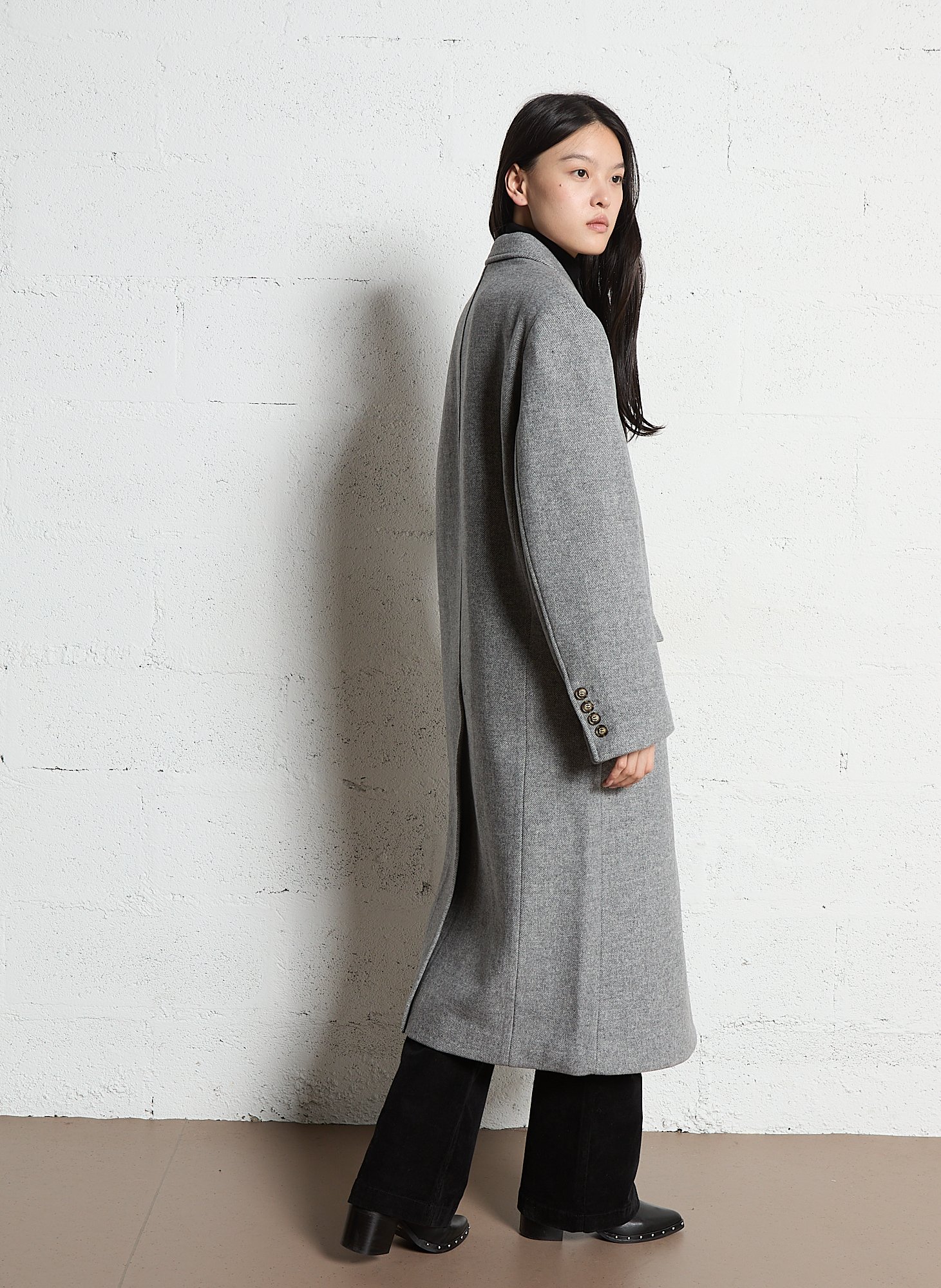 Langer Mantel aus Wollmischung mit Reverskragen BERENICE Grau