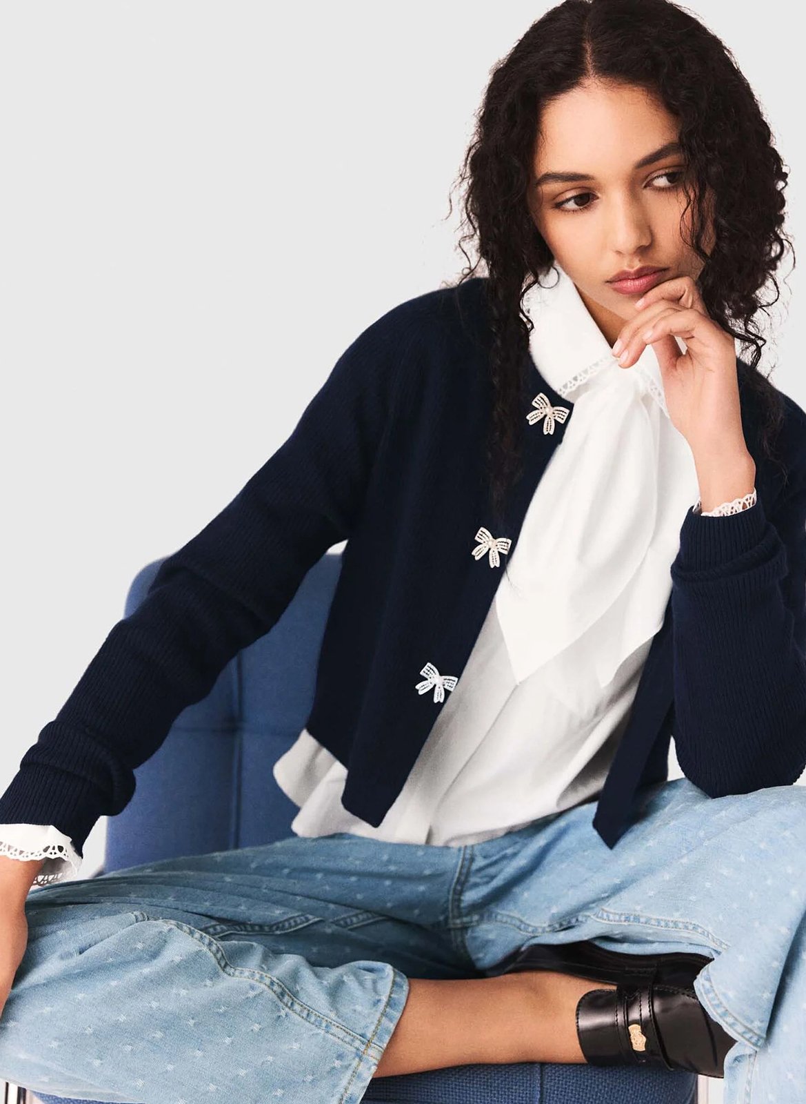 Rechte ronde hals cardigan van wol MAJE Blauw