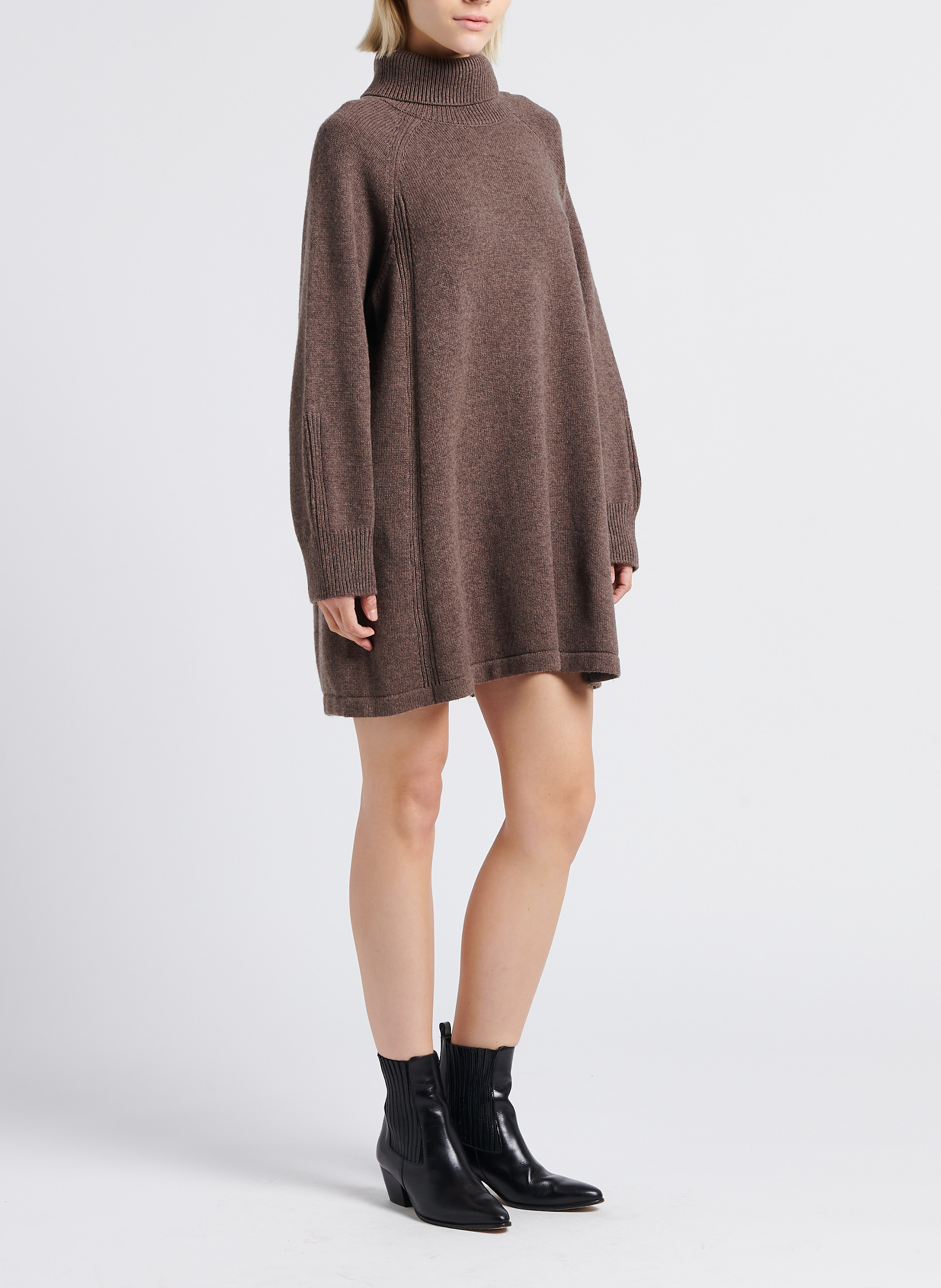Short wool and cotton turtleneck dress BA&SH Brown