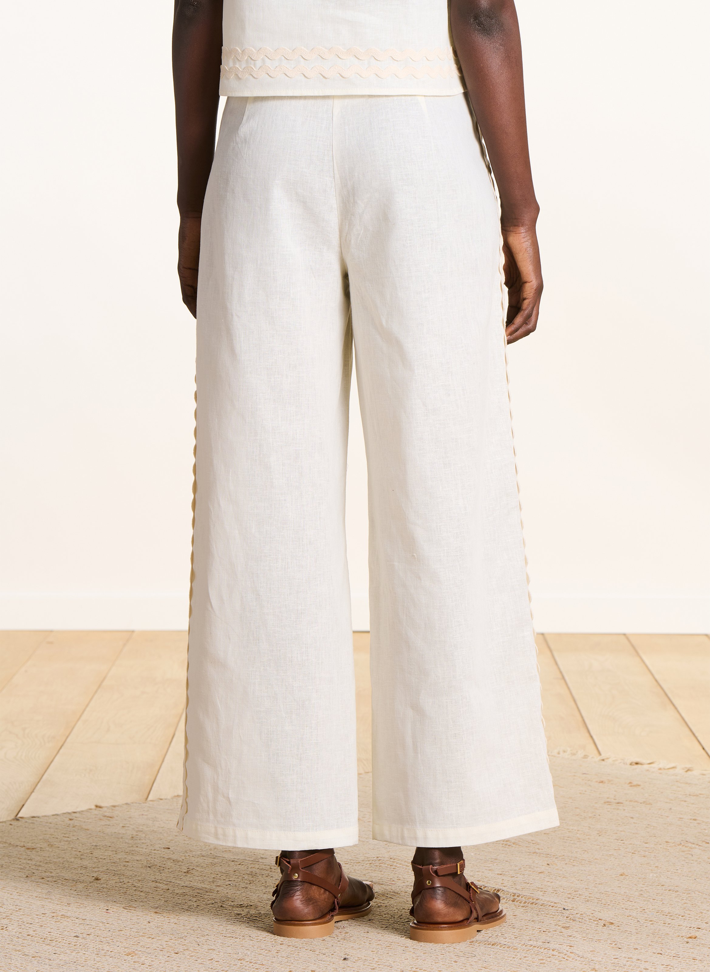Broek met wijde pijpen van katoen en linnen LA FEE MARABOUTEE Wit