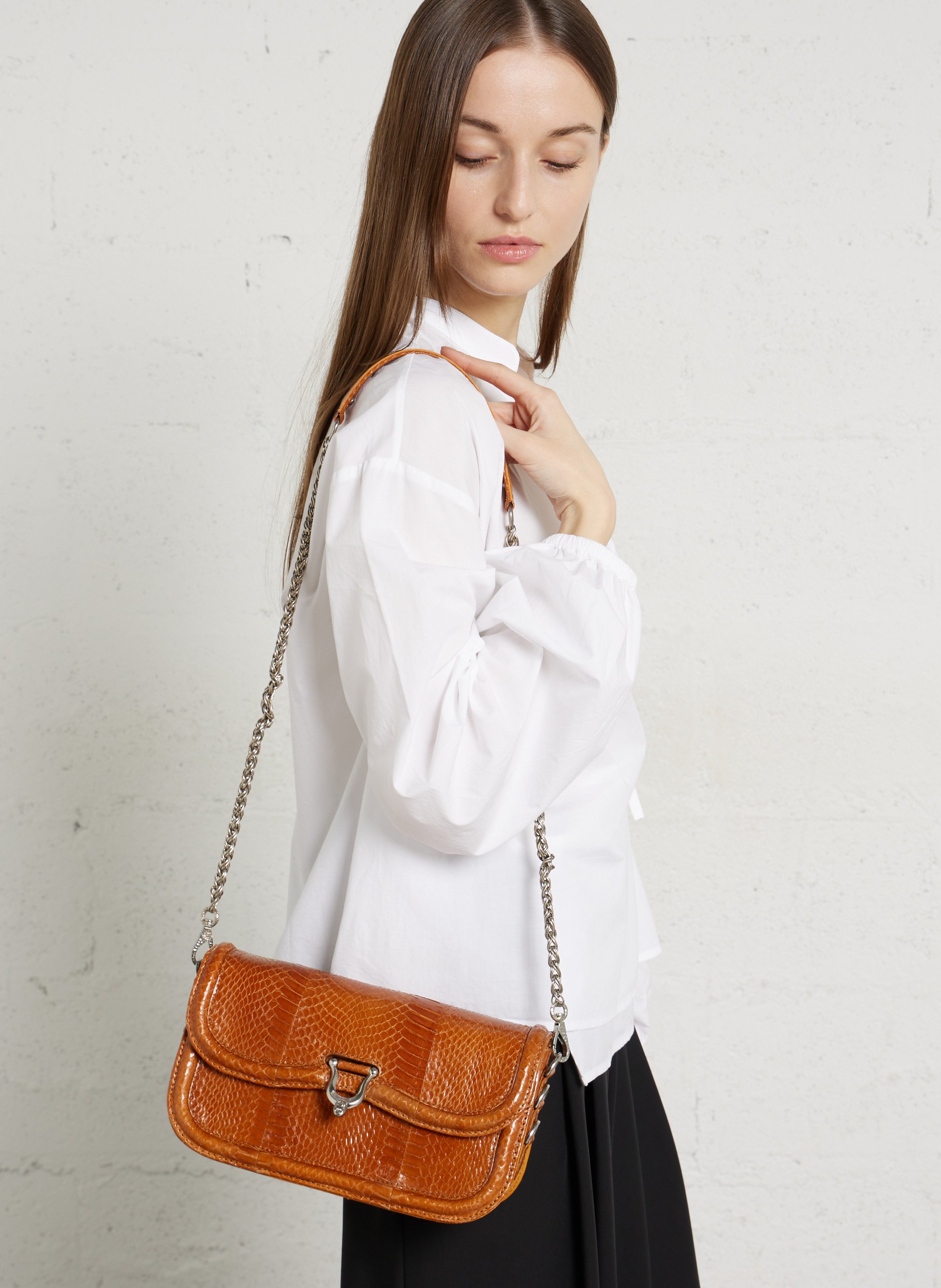 Schoudertas van kobra CLARIS VIROT Bruin