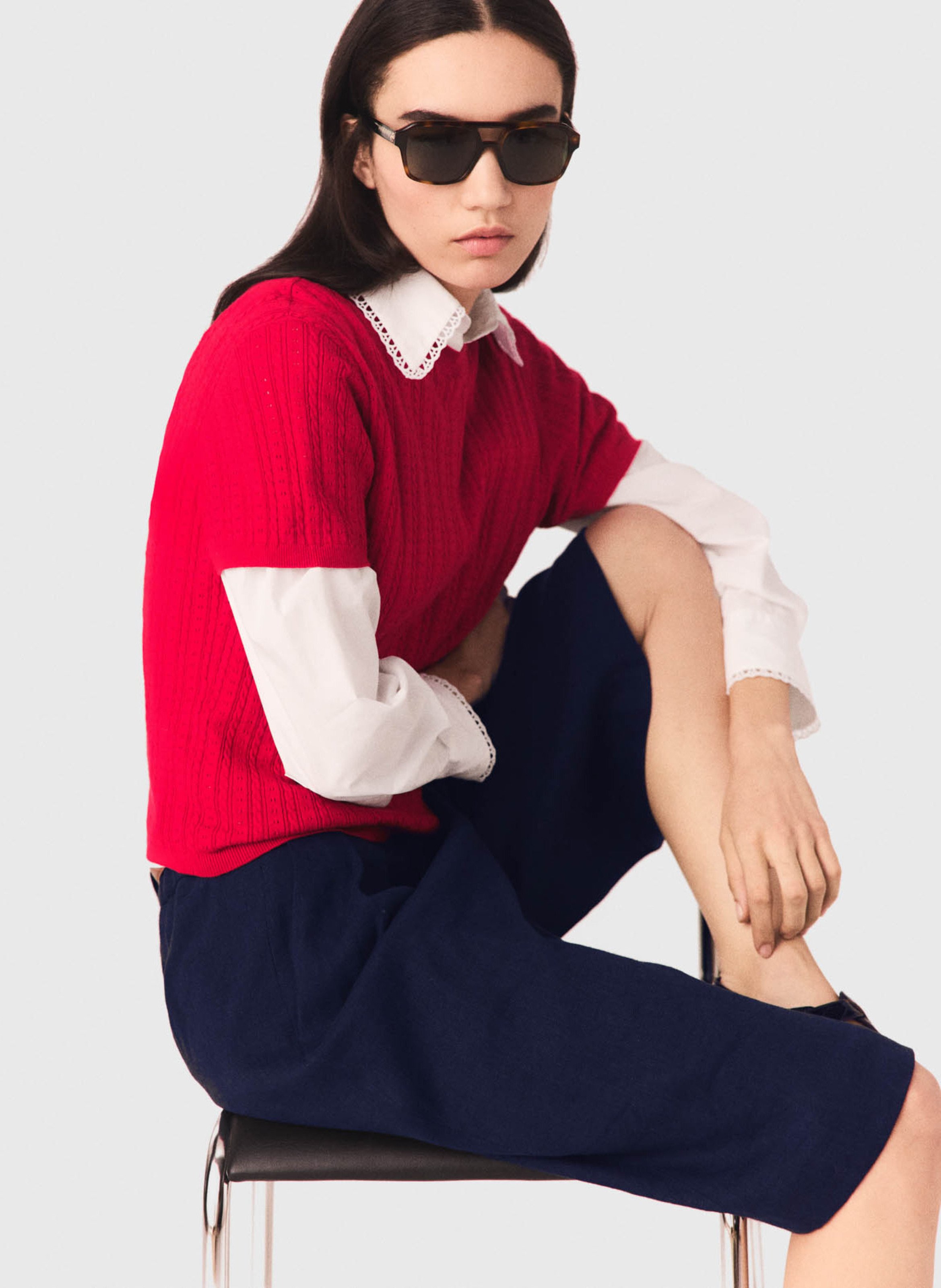 Aansluitende ronde hals trui van gemengd katoen MAJE Rood