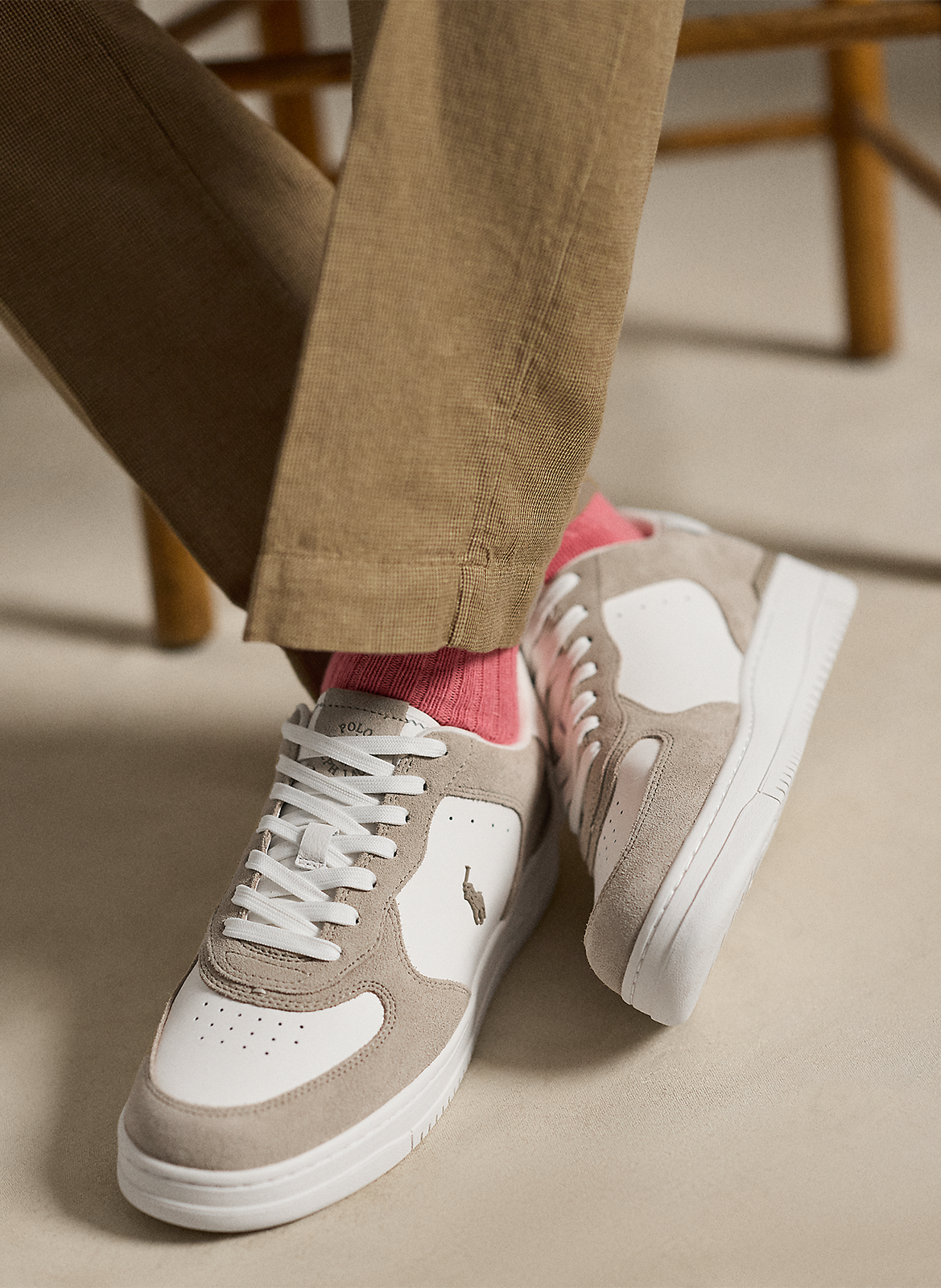 Baskets basses à logo en cuir POLO RALPH LAUREN Beige