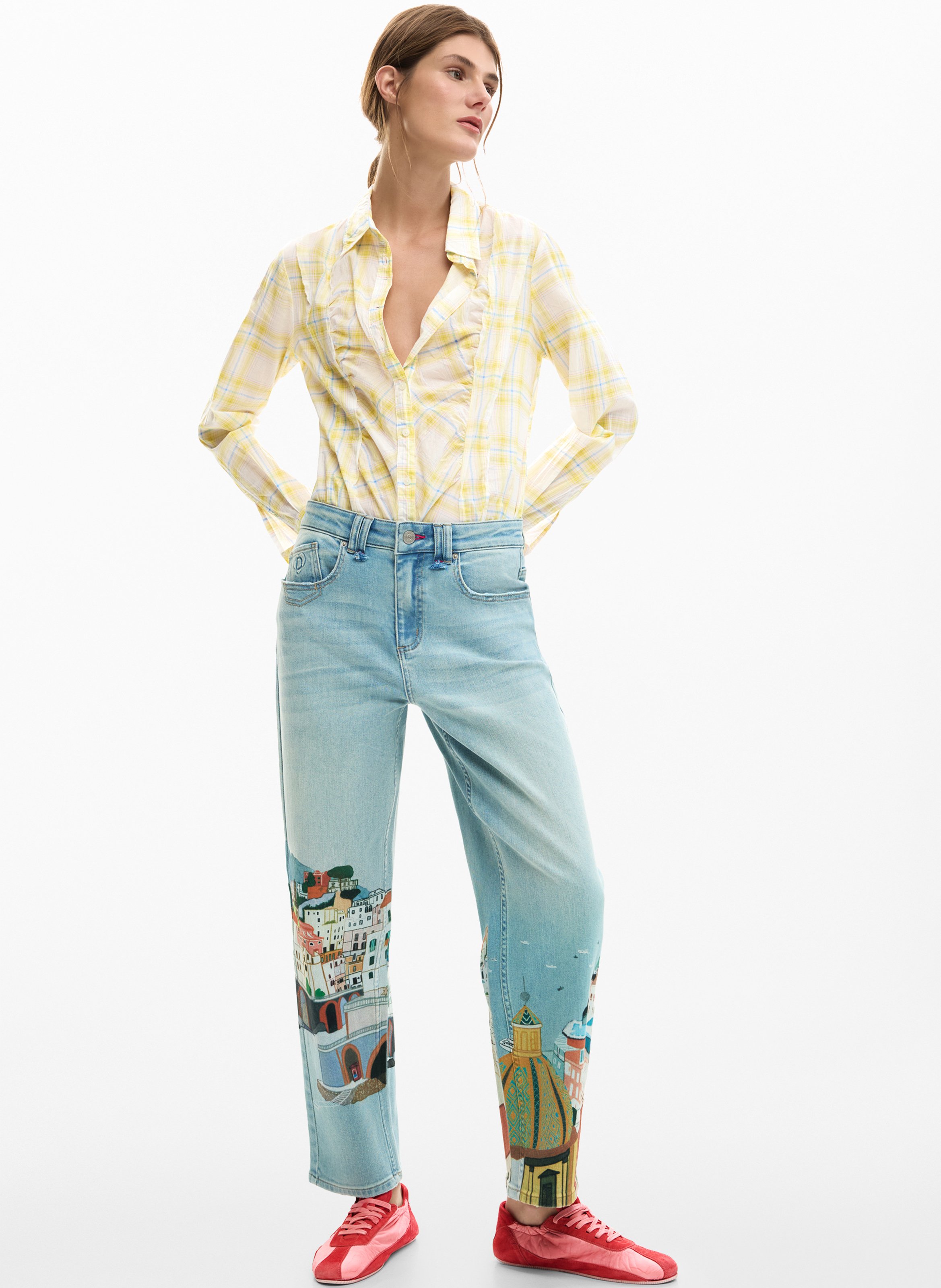 Straight Cut Jeans mit Print DESIGUAL Blau