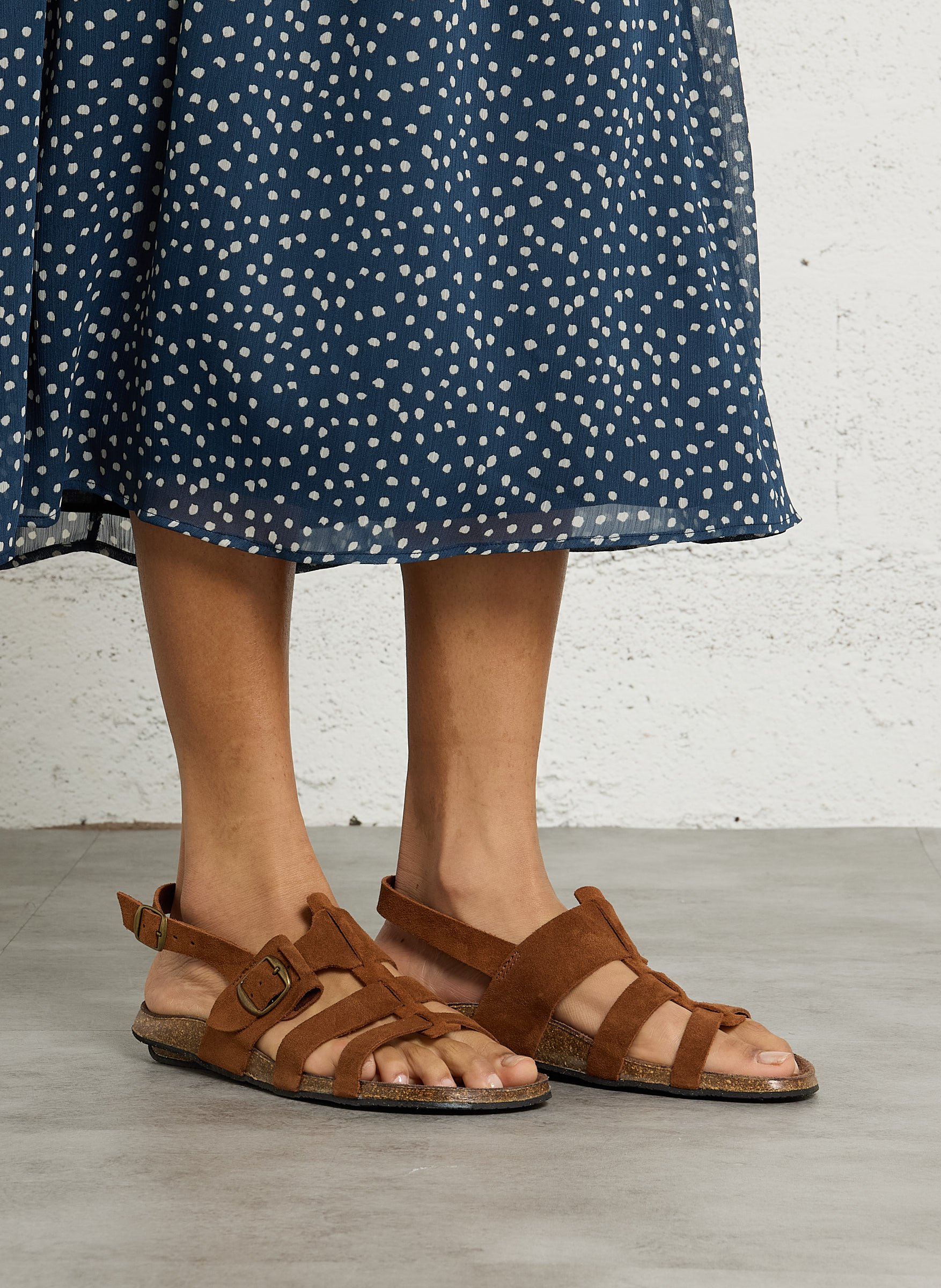 Sandales plates multi-brides en cuir BOSABO Marron