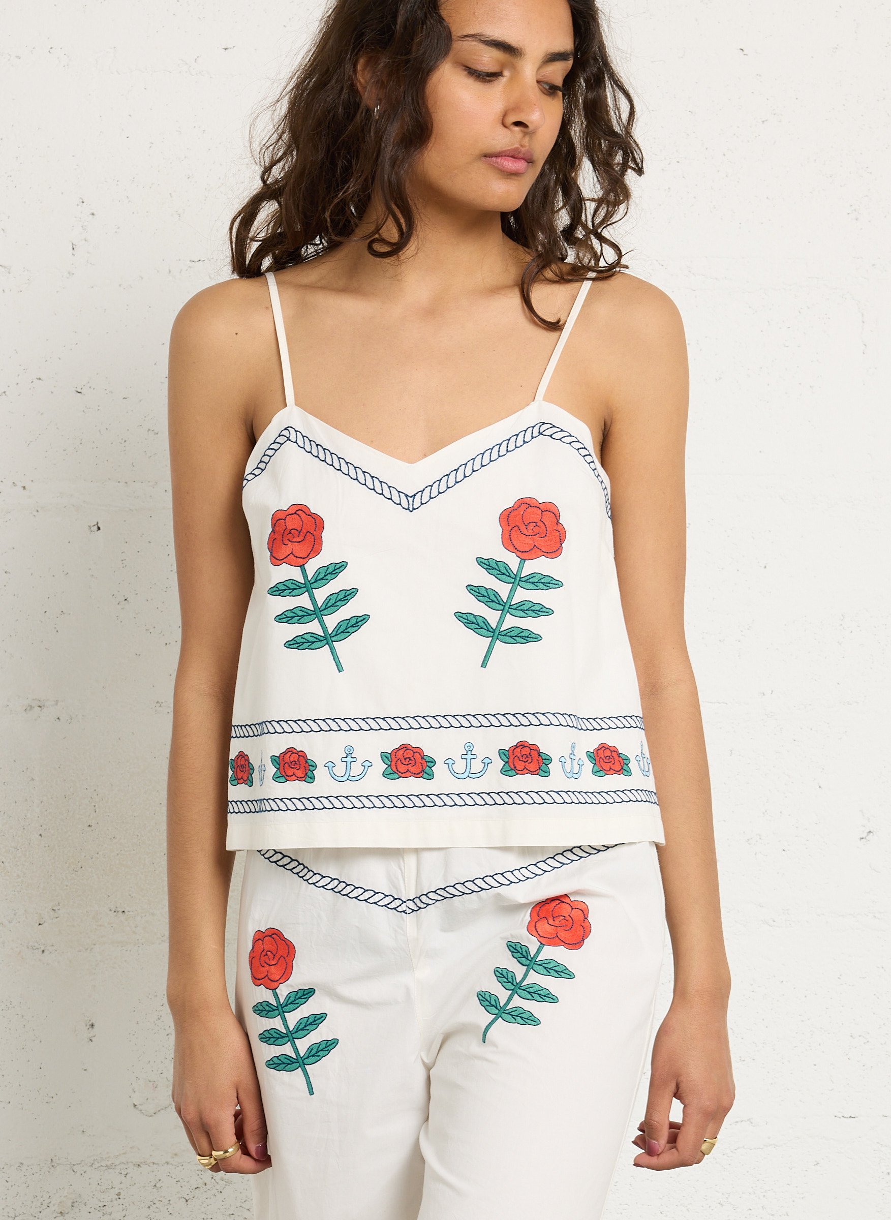 Gerader Baumwoll- und Leinentop THE TINY BIG SISTER Weiss