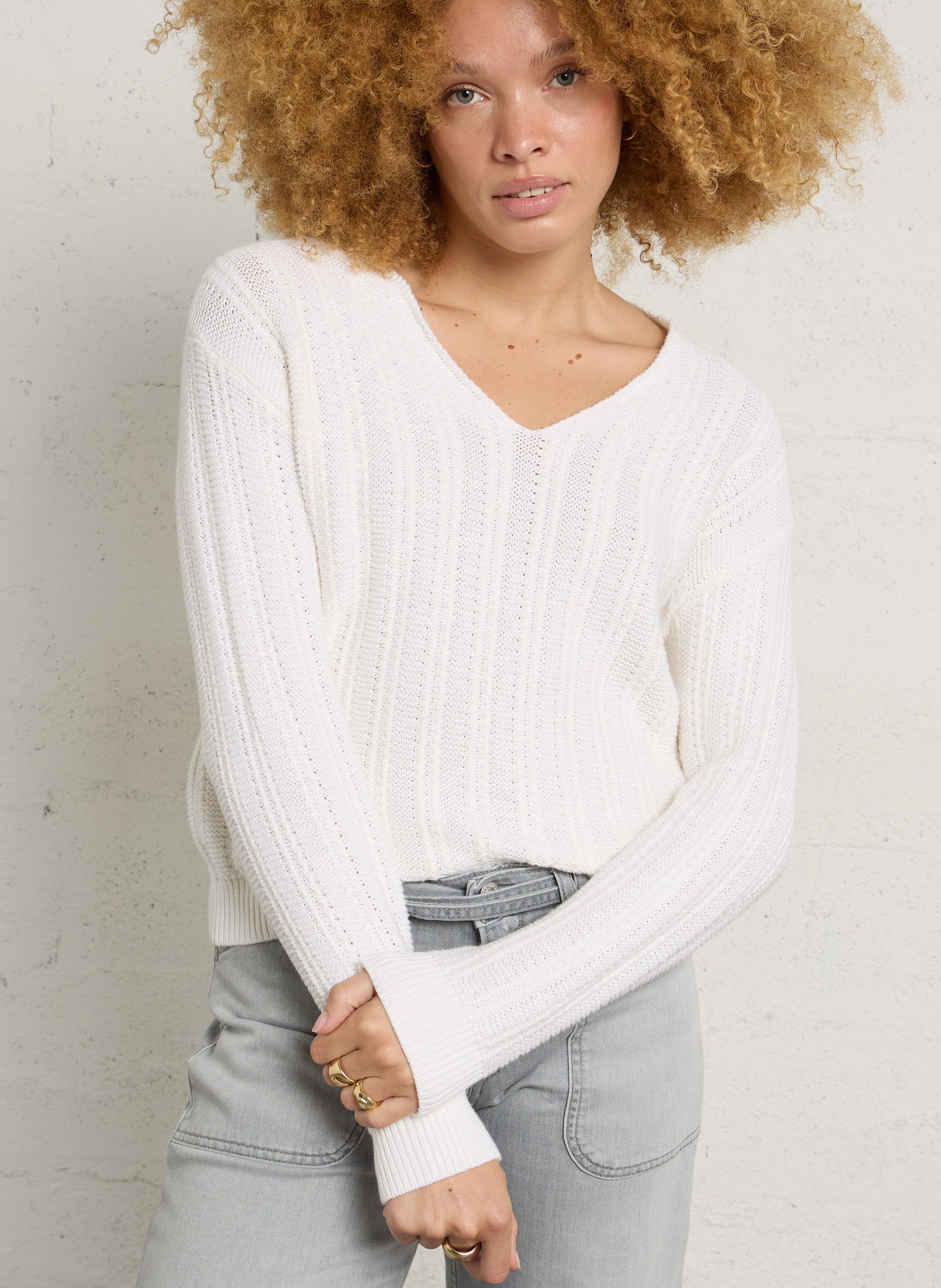 Gerade geschnittener Pullover aus Baumwoll-Mix mit V-Ausschnitt SUD EXPRESS