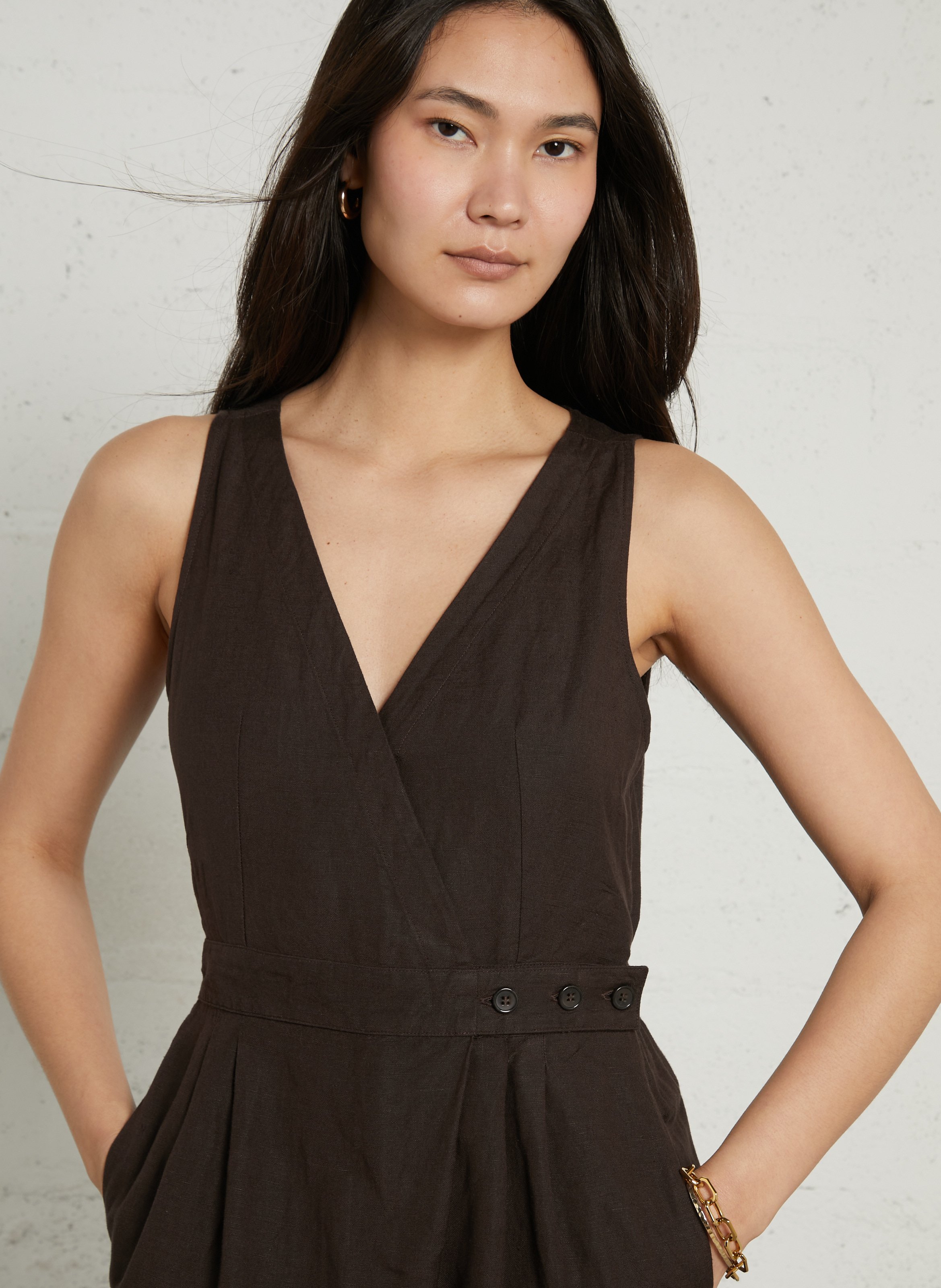 Combinaison col V en lin mélangé DES PETITS HAUTS Marron