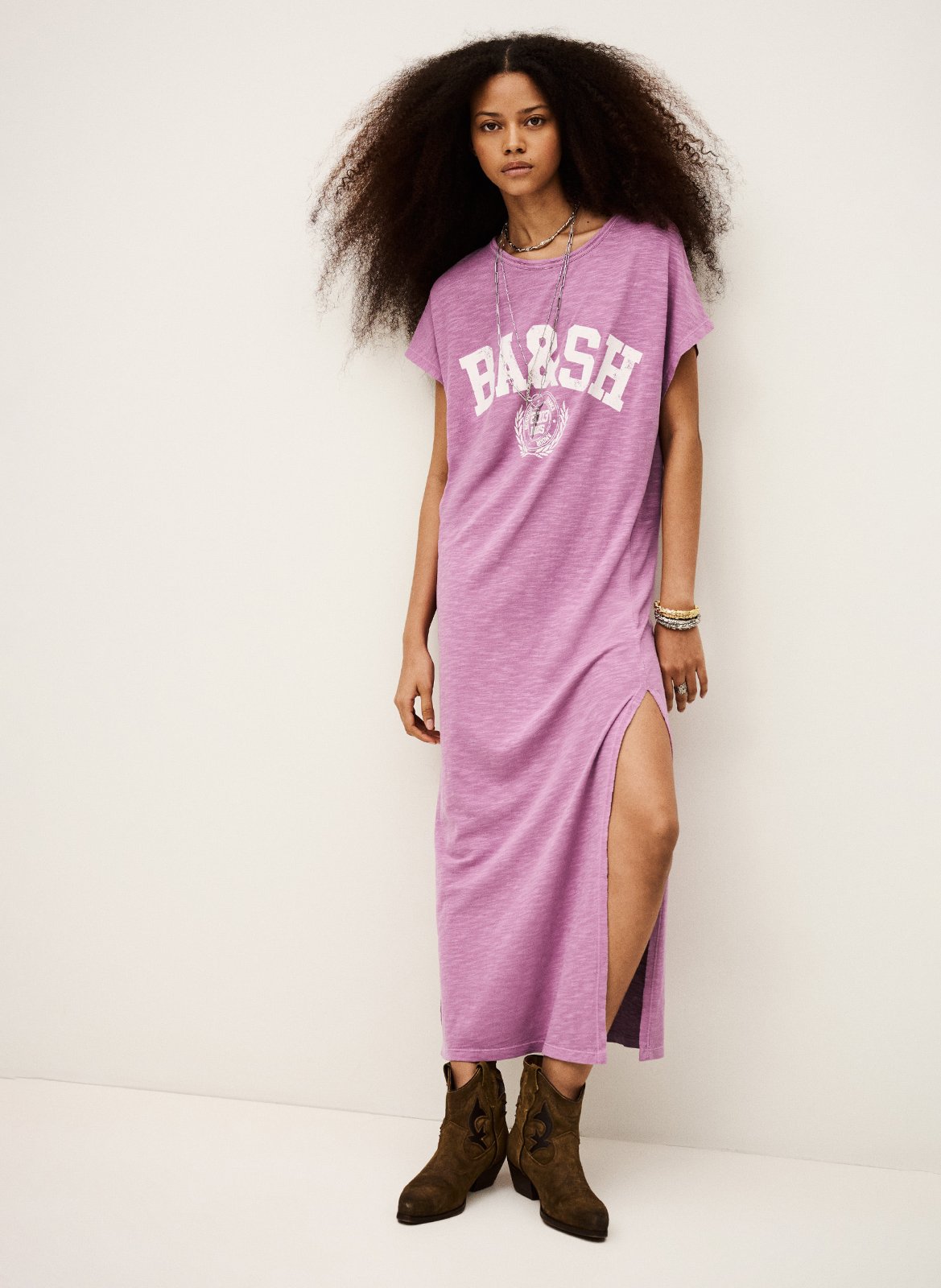 Halflange jurk met print en ronde hals BA&SH Roze