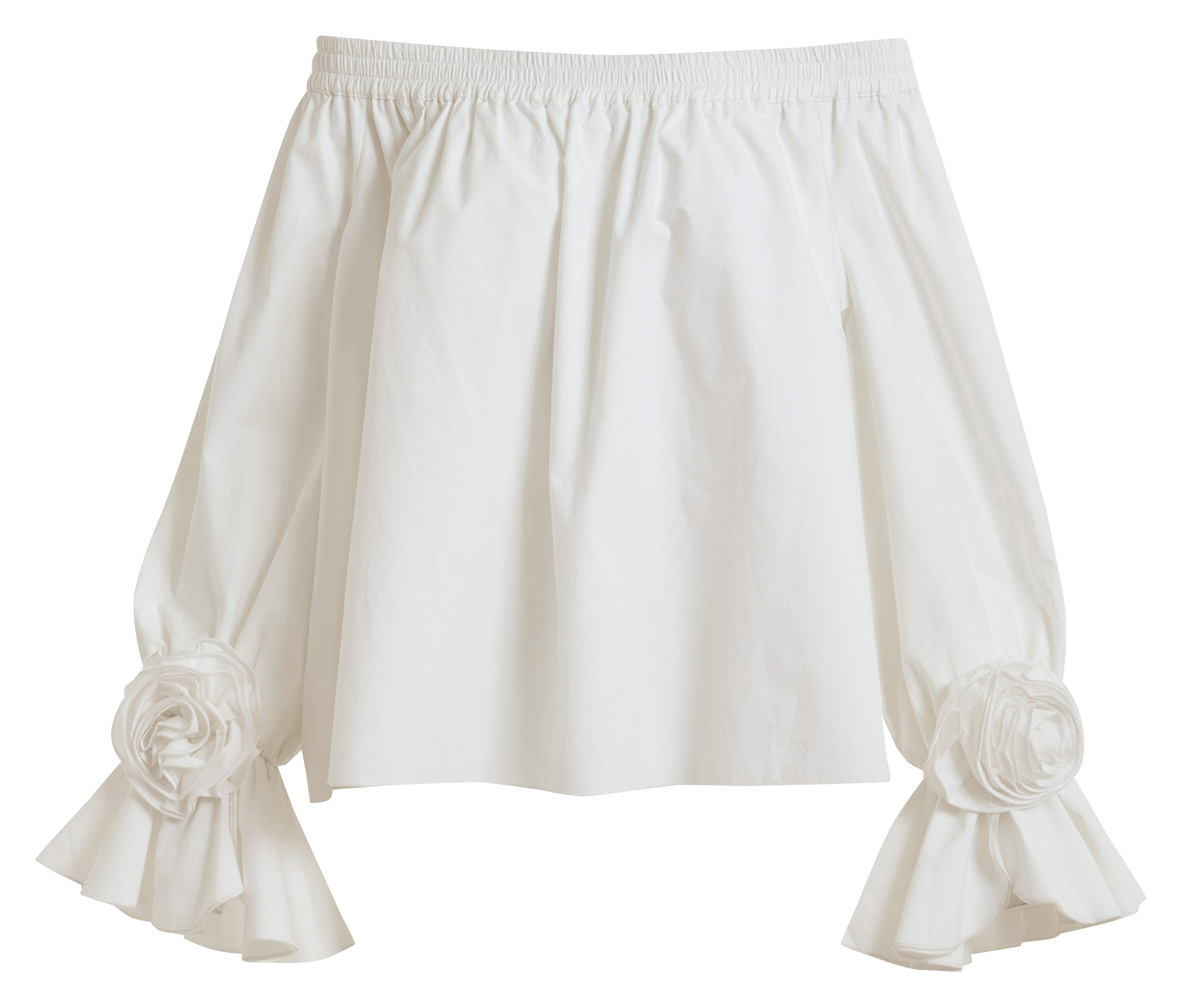 Weites schulterfreies Bardot-Oberteil mit einfarbigen Blumen ESSENTIEL ANTWERP Weiss