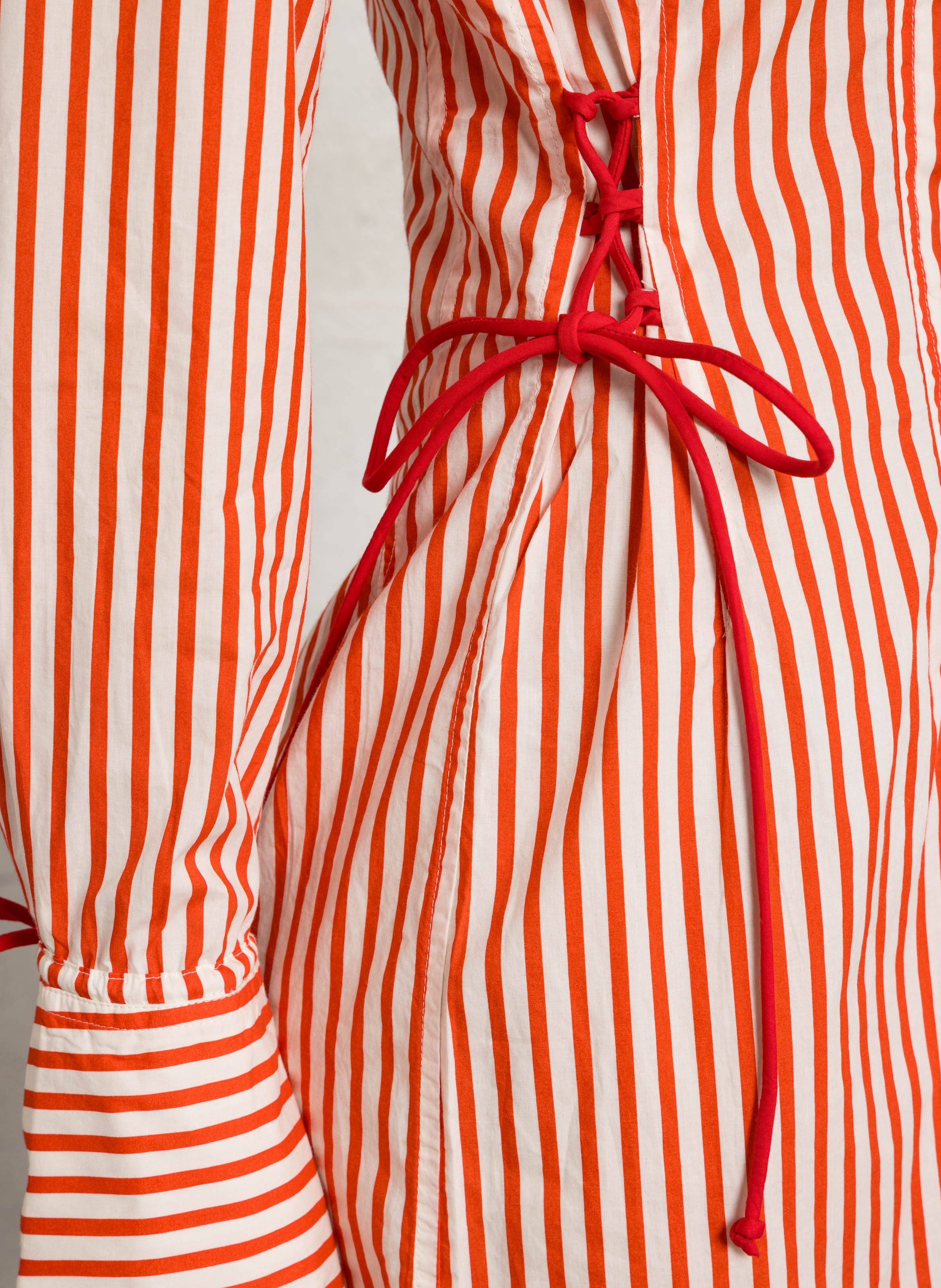 Short dress with classic collar in striped organic cotton FABIENNE CHAPOT Red