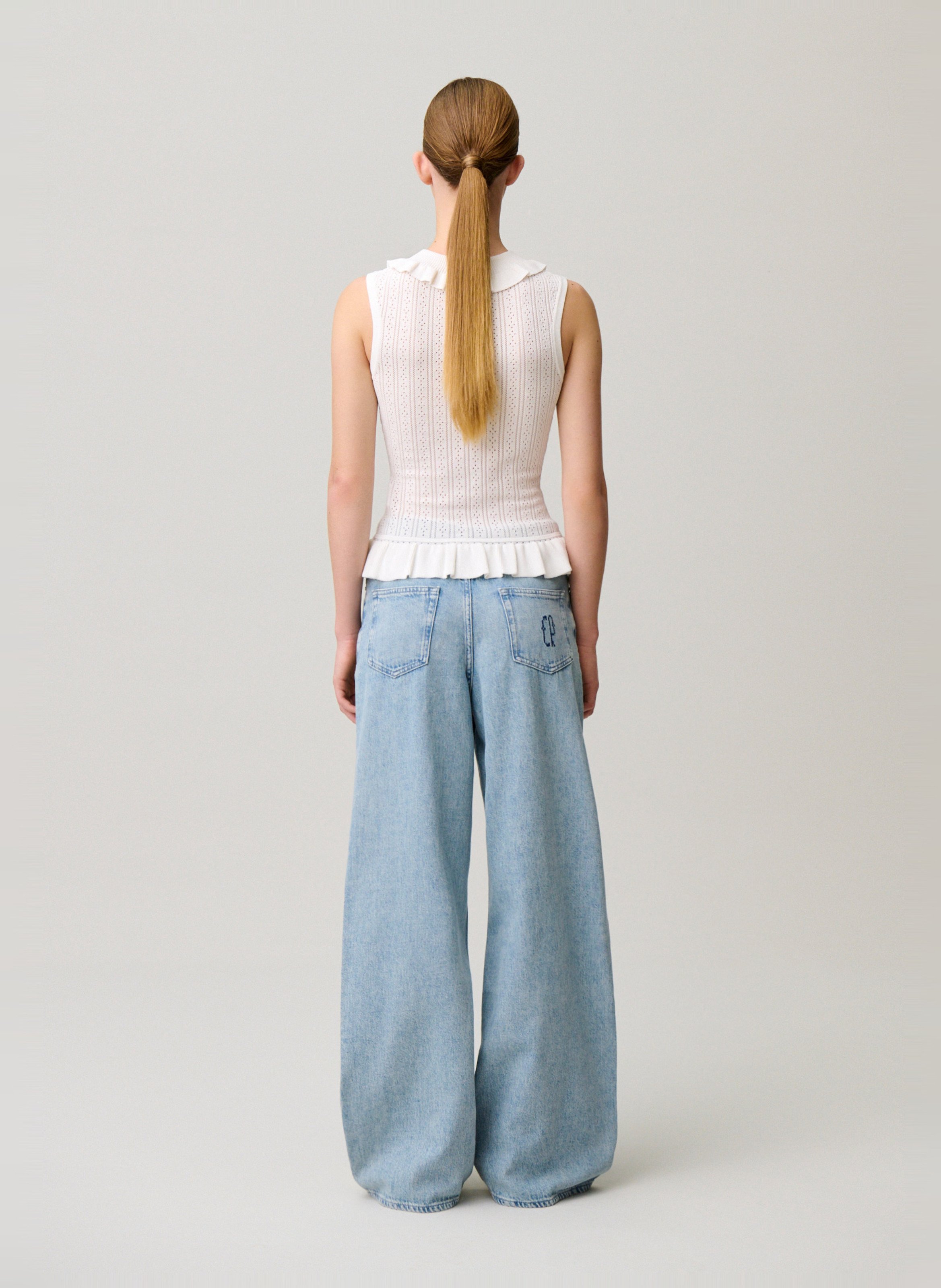 Top droit col classique en maille CLAUDIE PIERLOT Beige