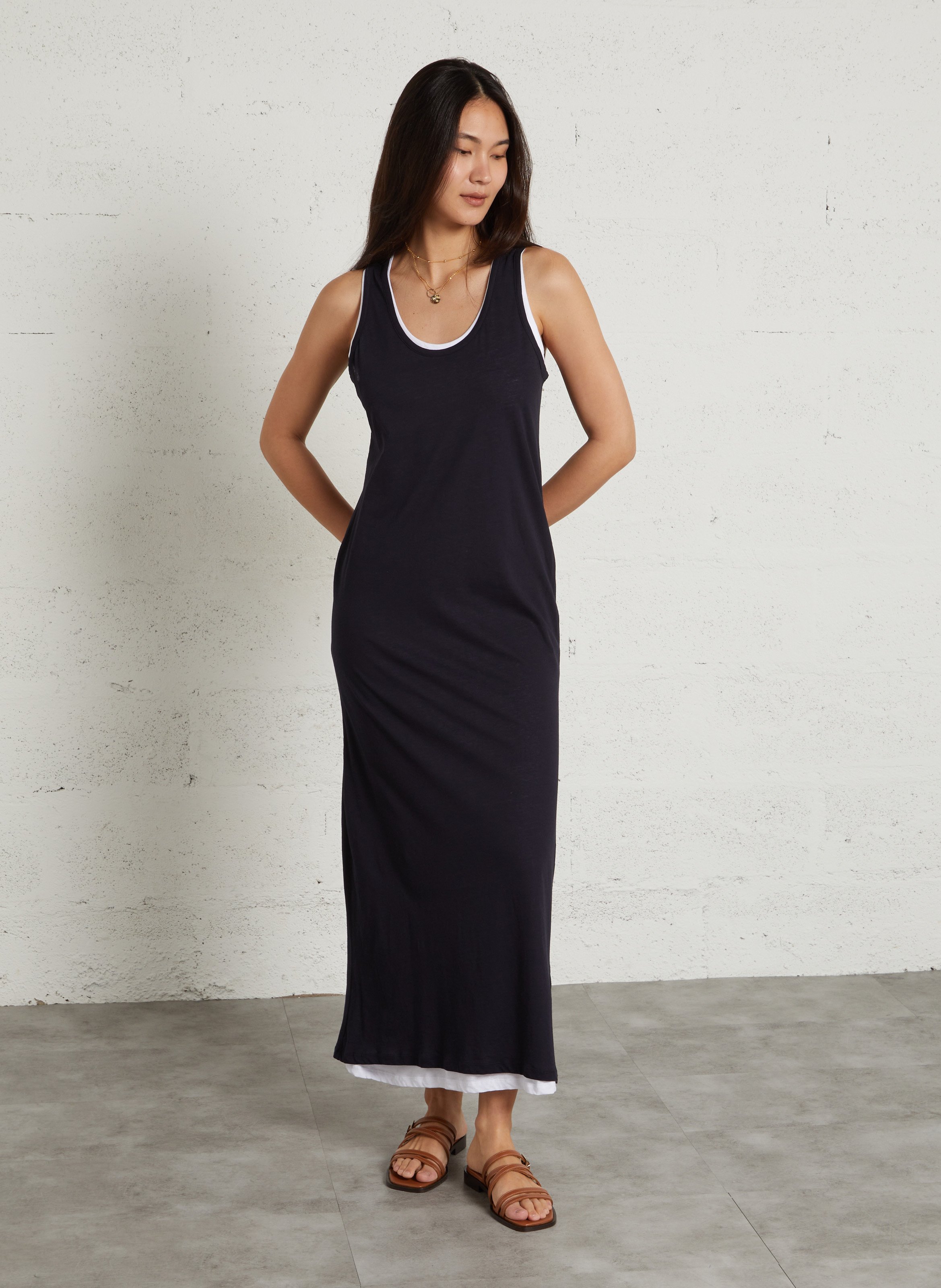 Lange, katoenen jurk met ronde hals MAJESTIC FILATURES Blauw