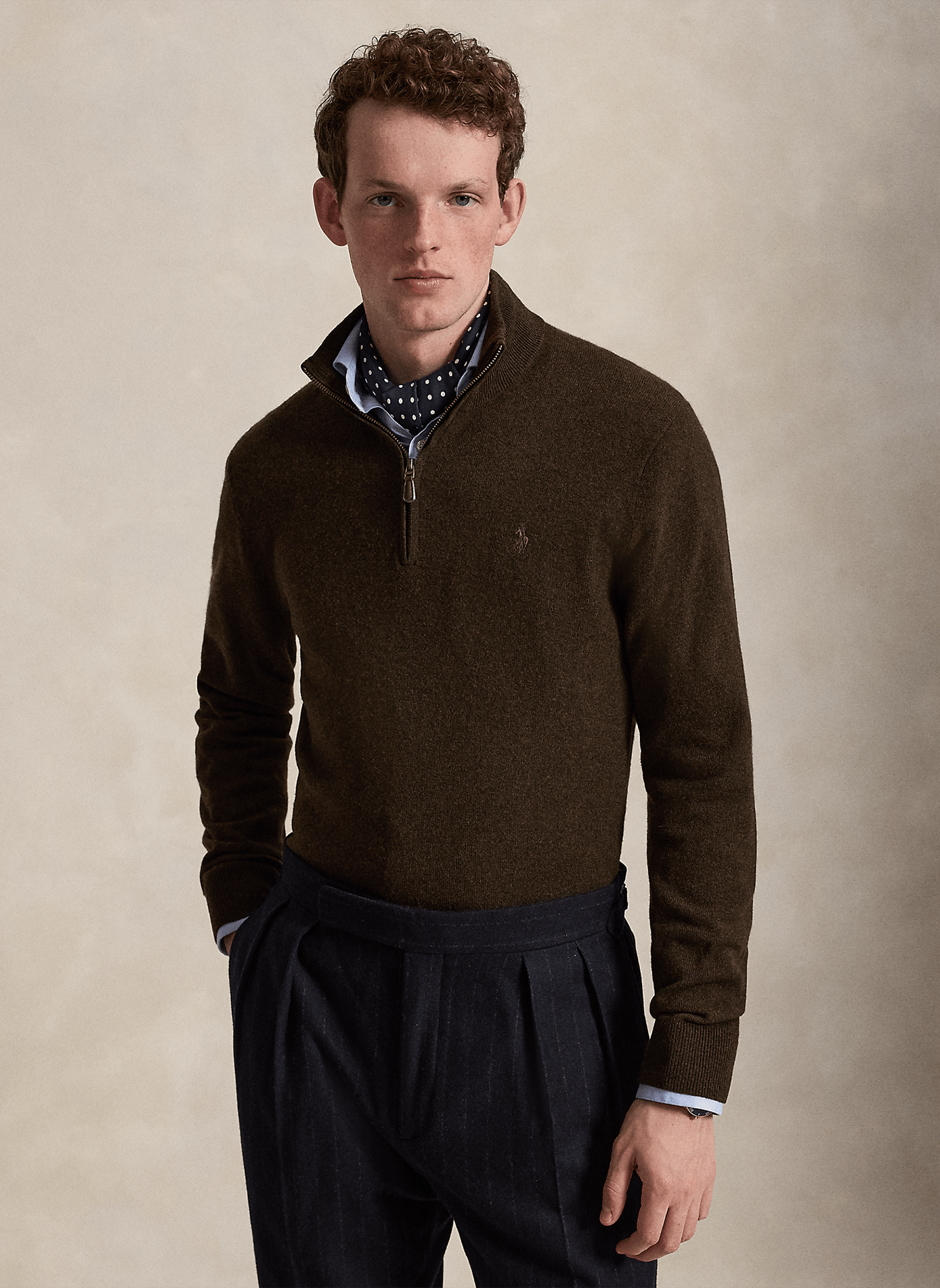 Regular-Fit-Pullover aus Merinowolle mit Stehkragen und Stickerei POLO RALPH LAUREN Braun