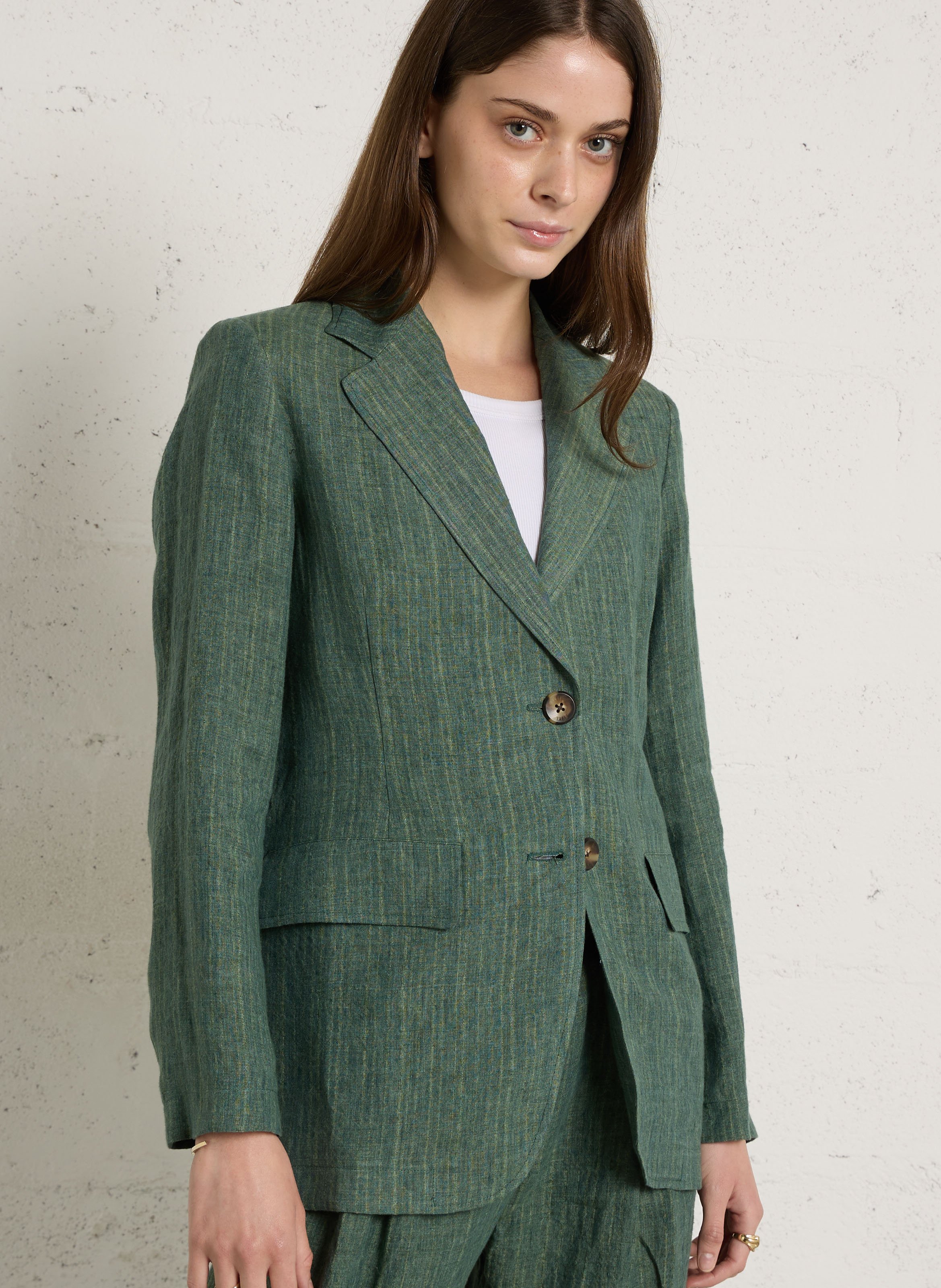 Straight striped linen blazer DIEGA Blue