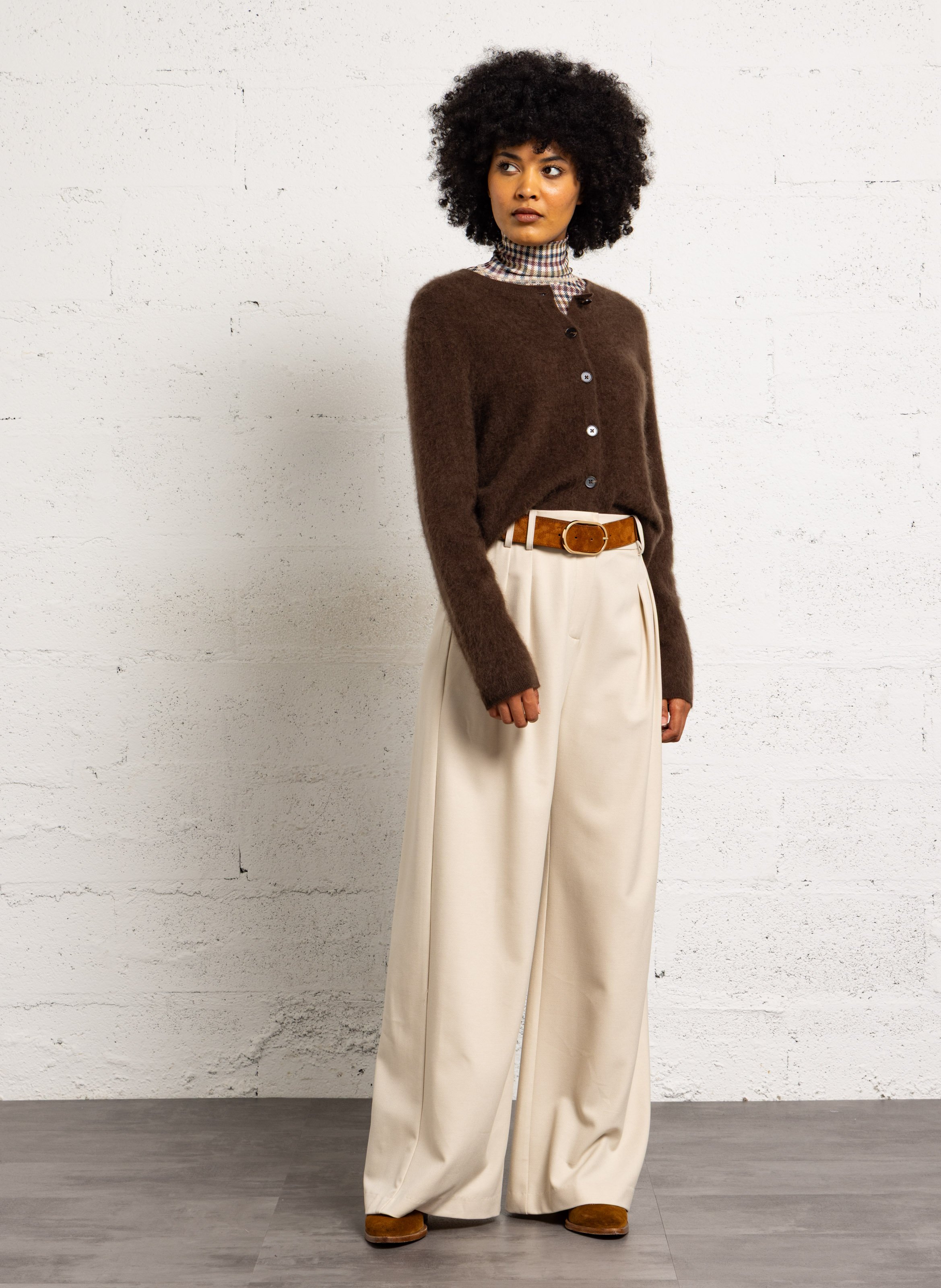 Straight round-neck wool and cashmere vest SUNCOO Brown