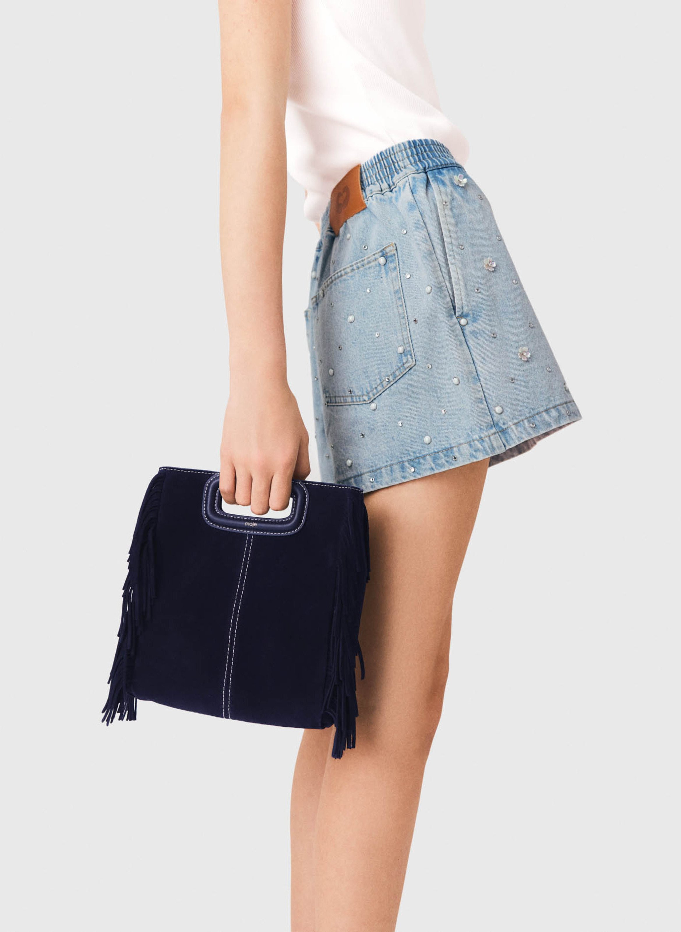Sac bandoulière en cuir MAJE Bleu