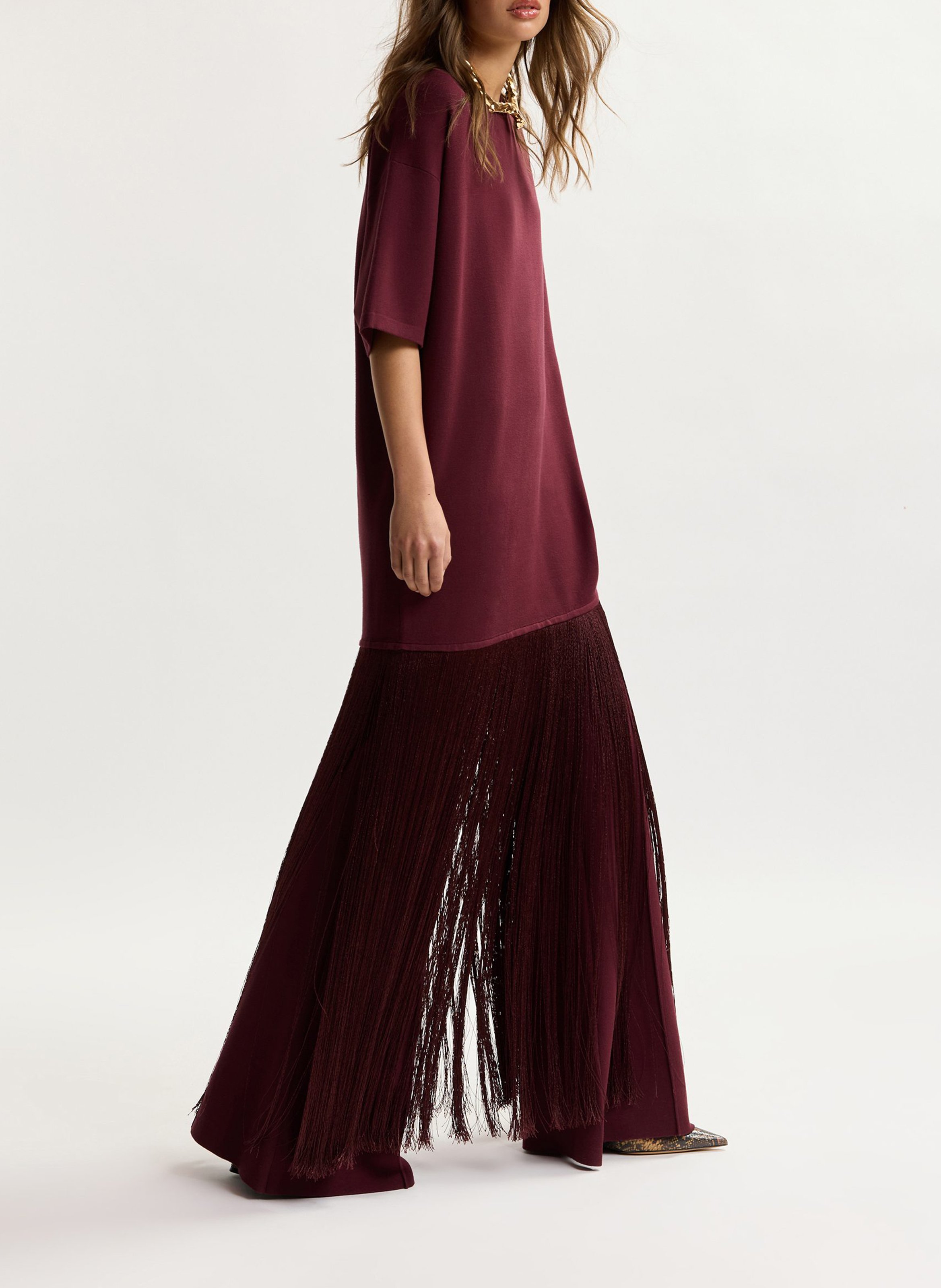 Kurzes Fransenkleid mit Rundhalsausschnitt ESSENTIEL ANTWERP Rot