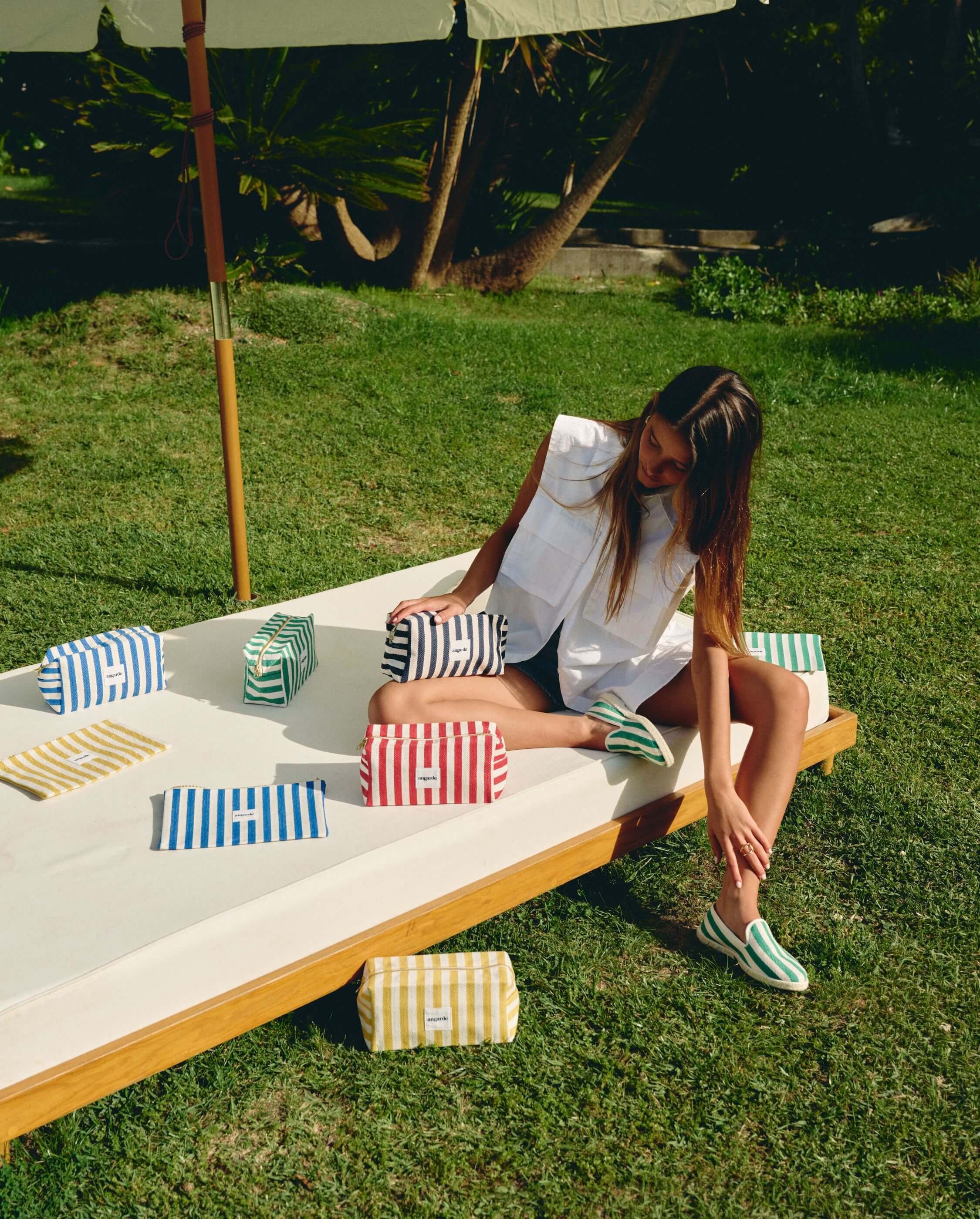 Women's espadrilles, green stripes ANGARDE Stripes