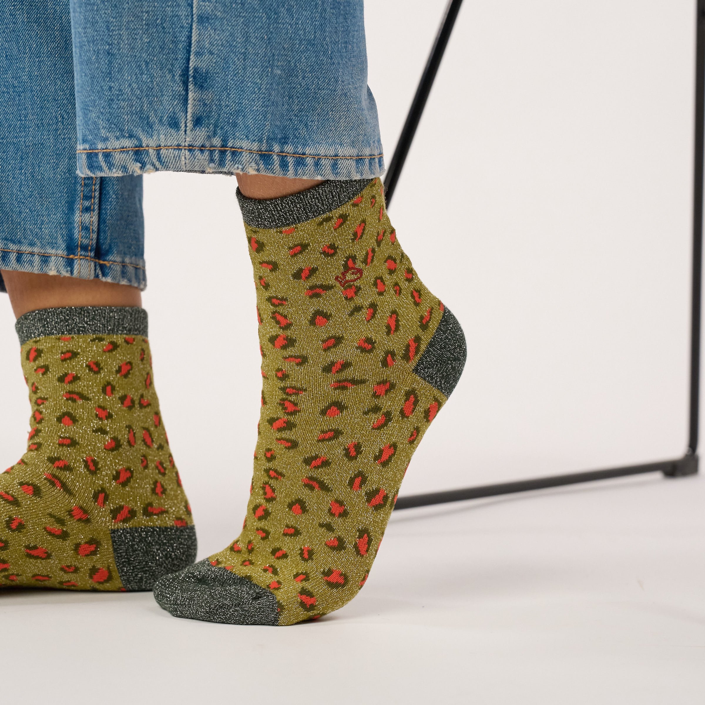 Leopard Combed Cotton Socks BILLYBELT Green