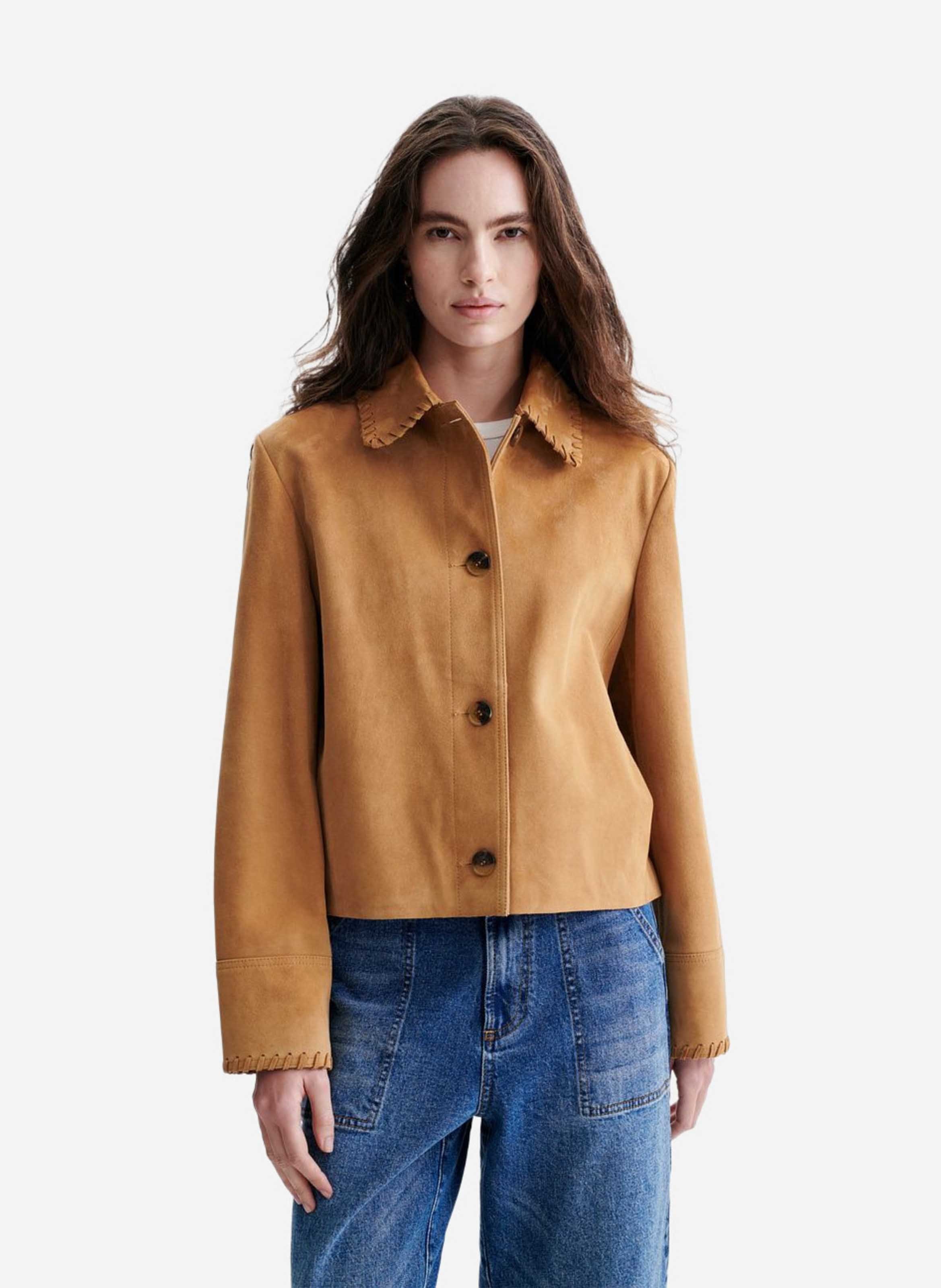 Veste col classique droite en cuir VANESSA BRUNO Marron