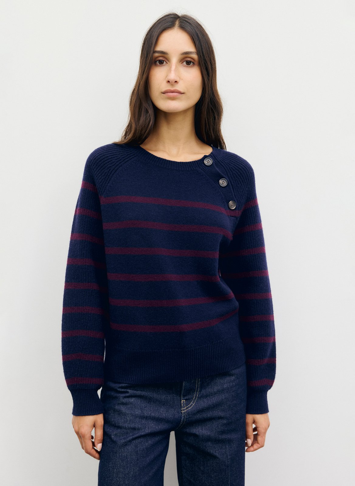 Pull droit col rond rayé en laine GERARD DAREL Bleu