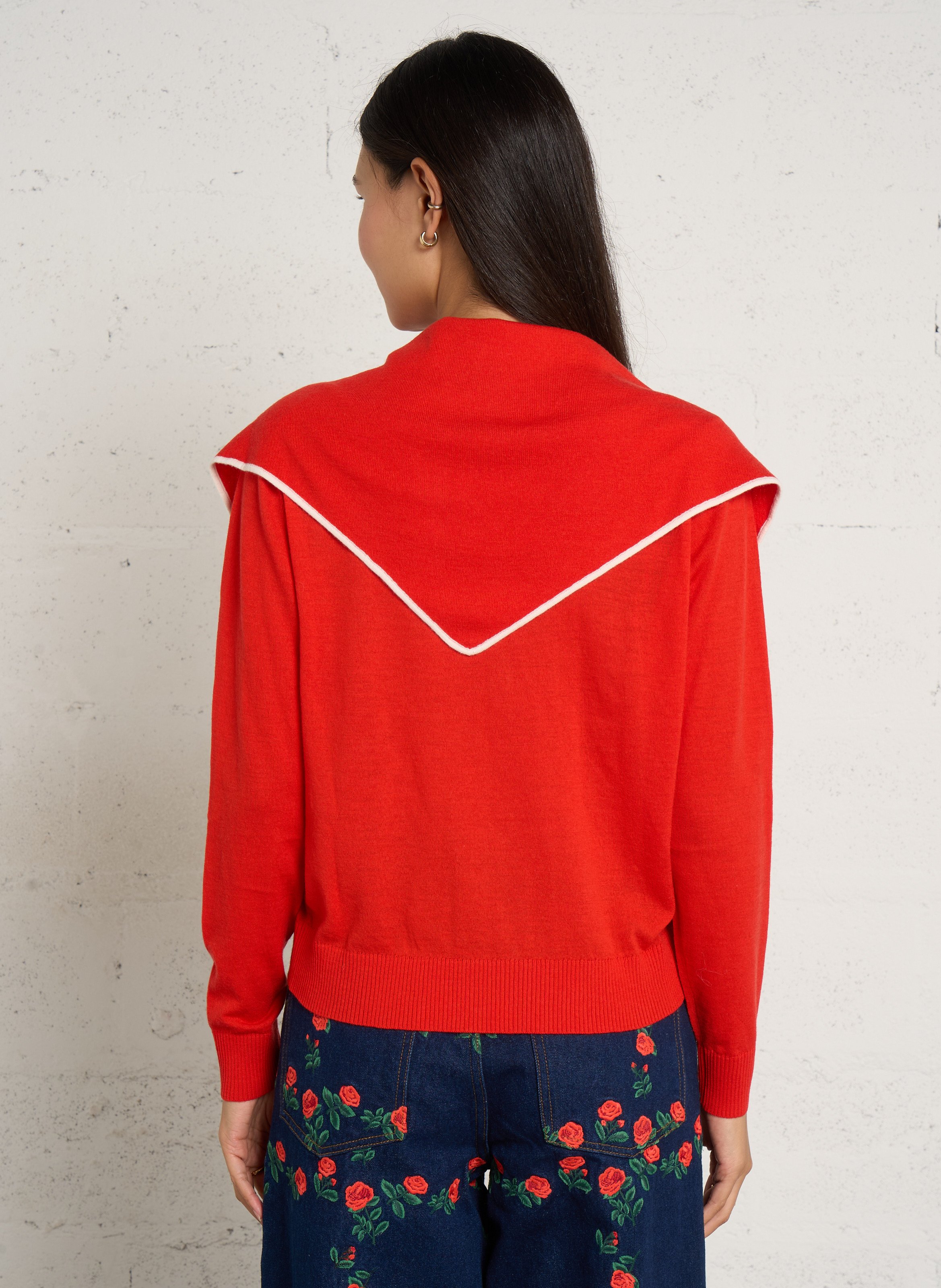 Gilet col rond en laine THE TINY BIG SISTER Rouge