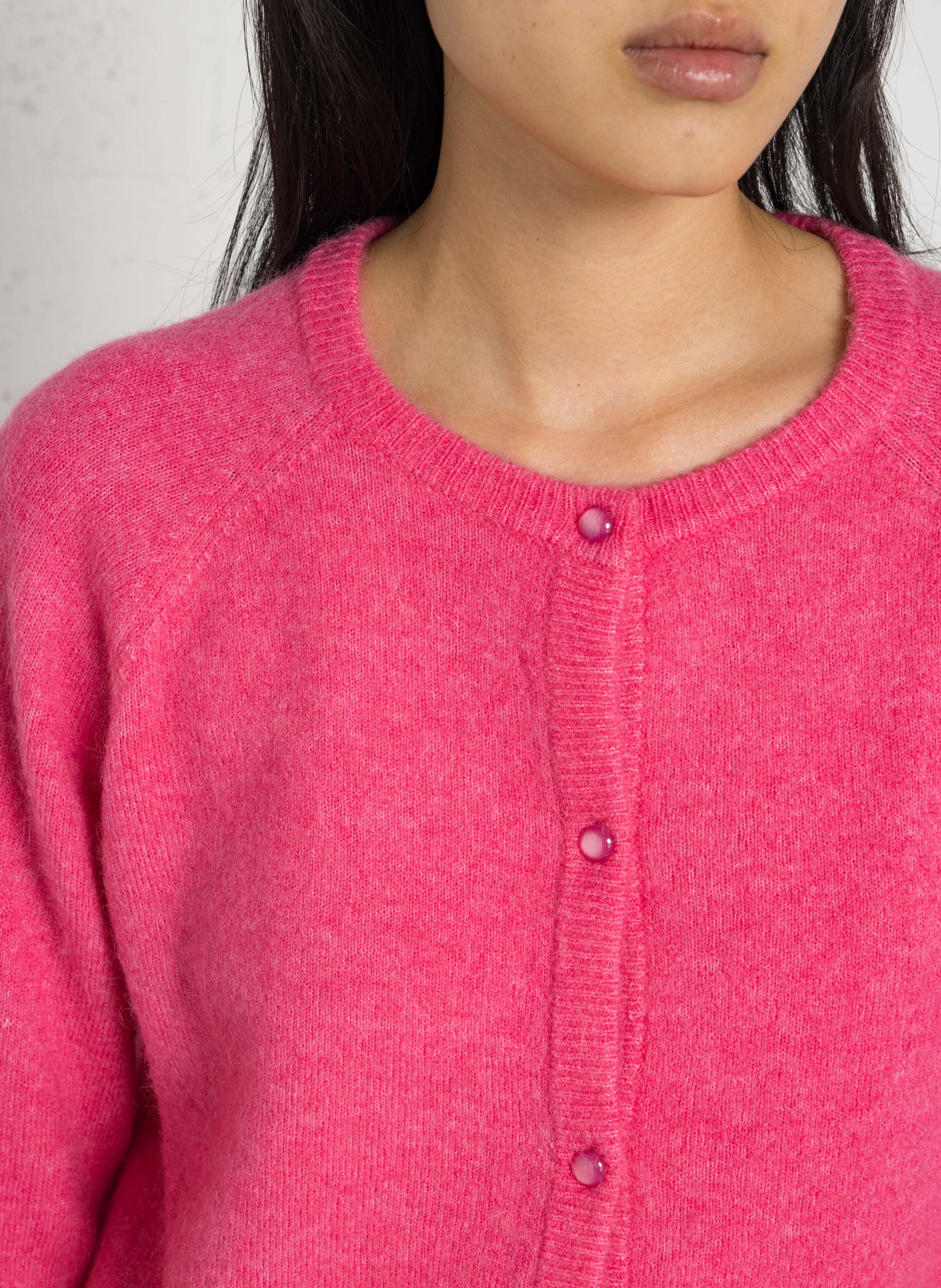 Gilet droit col rond court et boutonné LEON & HARPER Rose