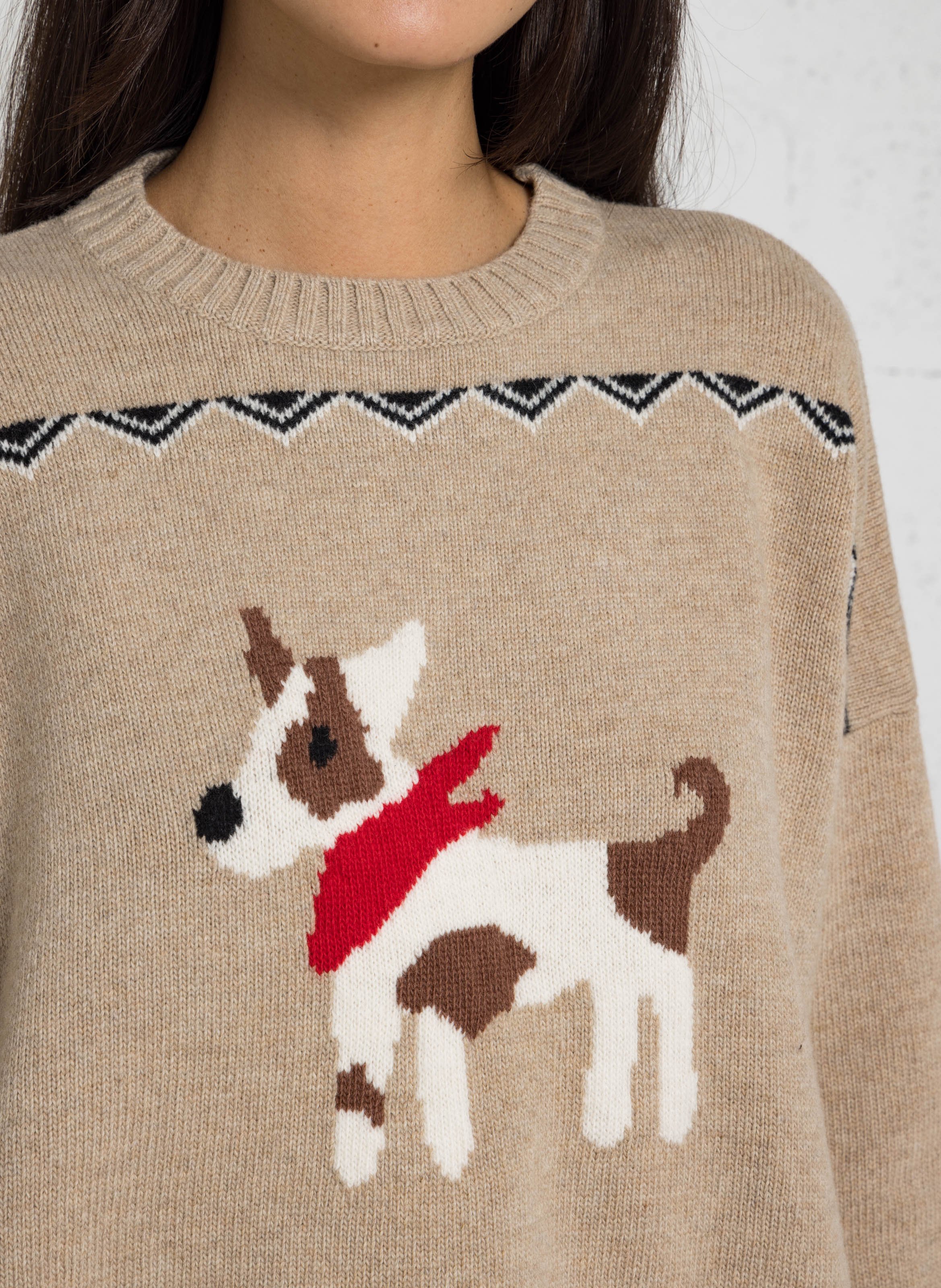 Pull oversize col rond jacquard en laine MAX MARA WEEK END Beige