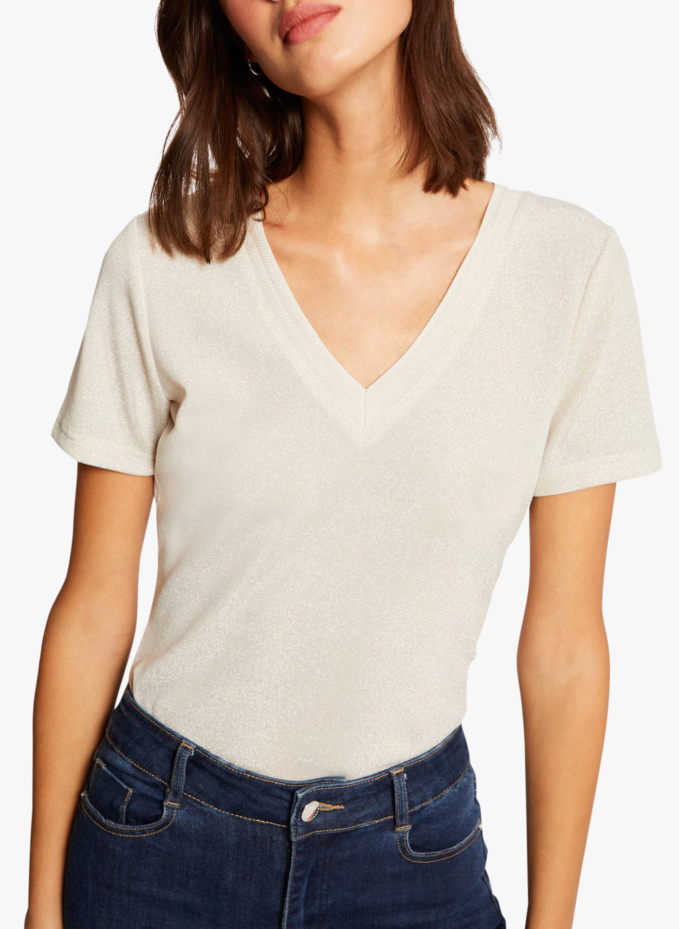 Tee-shirt col V métallisé MORGAN Beige