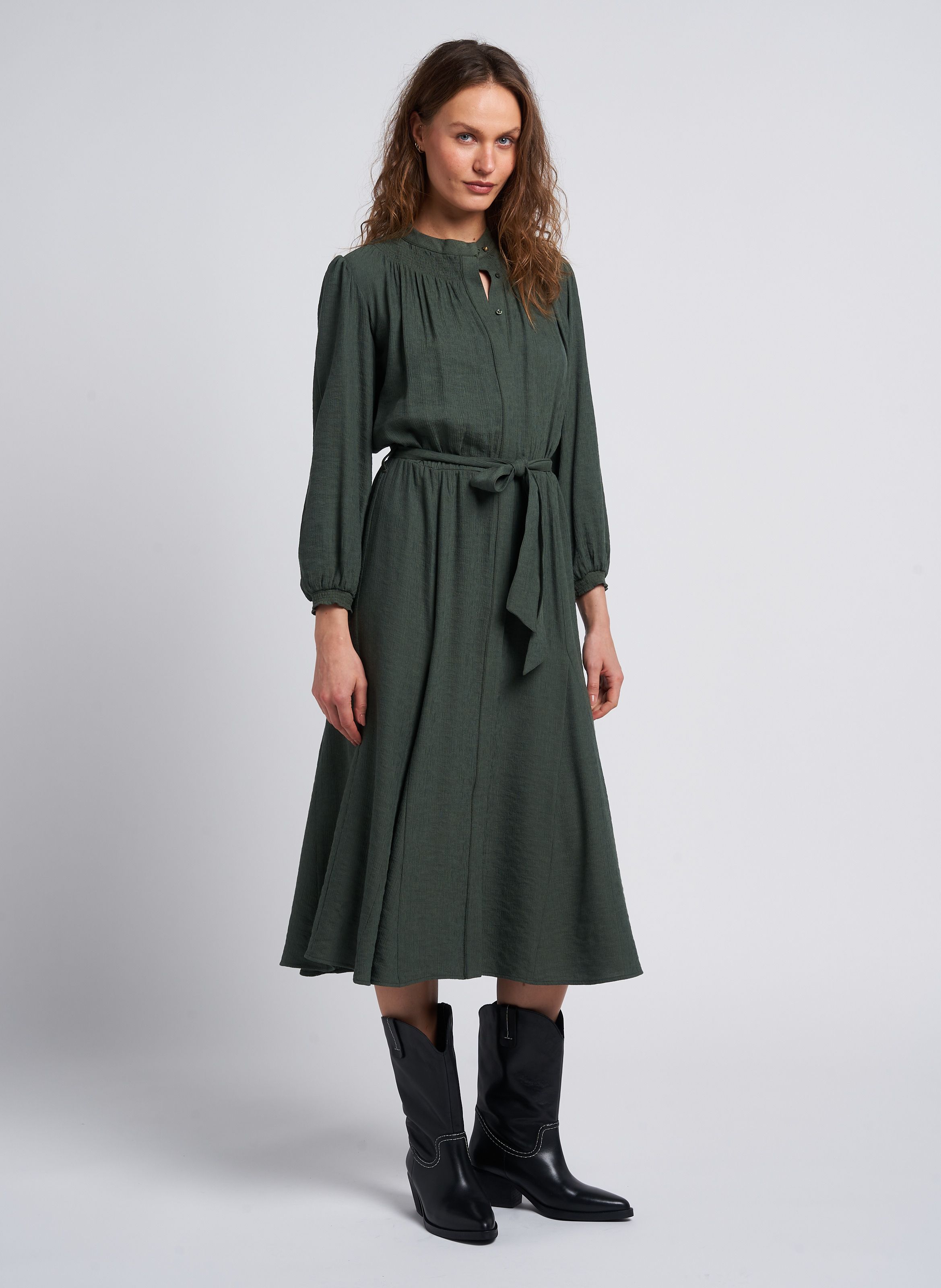 Robe Midi Col Rond En Cr pon Jacquard Luigia Agate Green Sessun