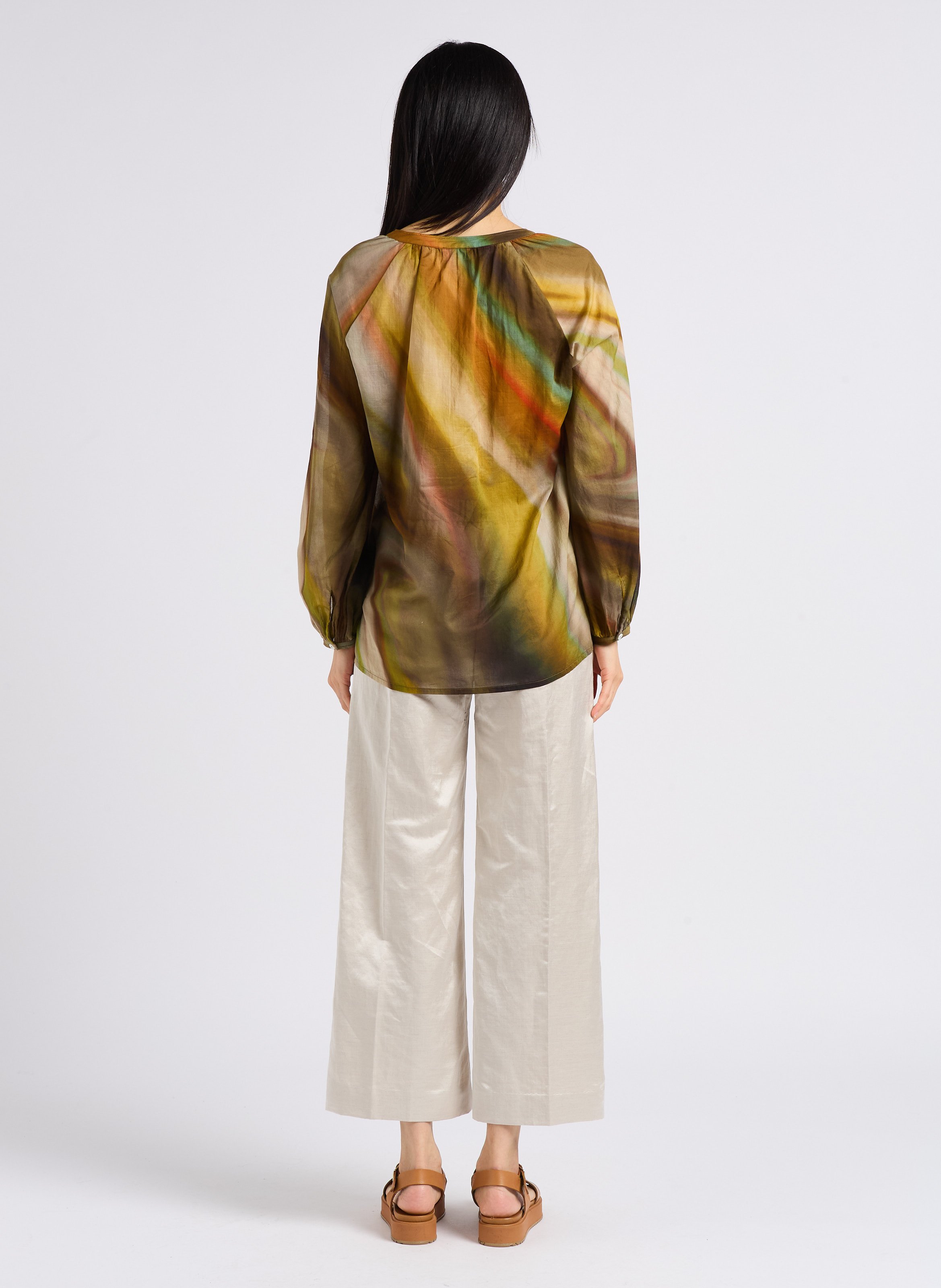 Cotton voile top with Tunisian collar DIEGA Multicolored