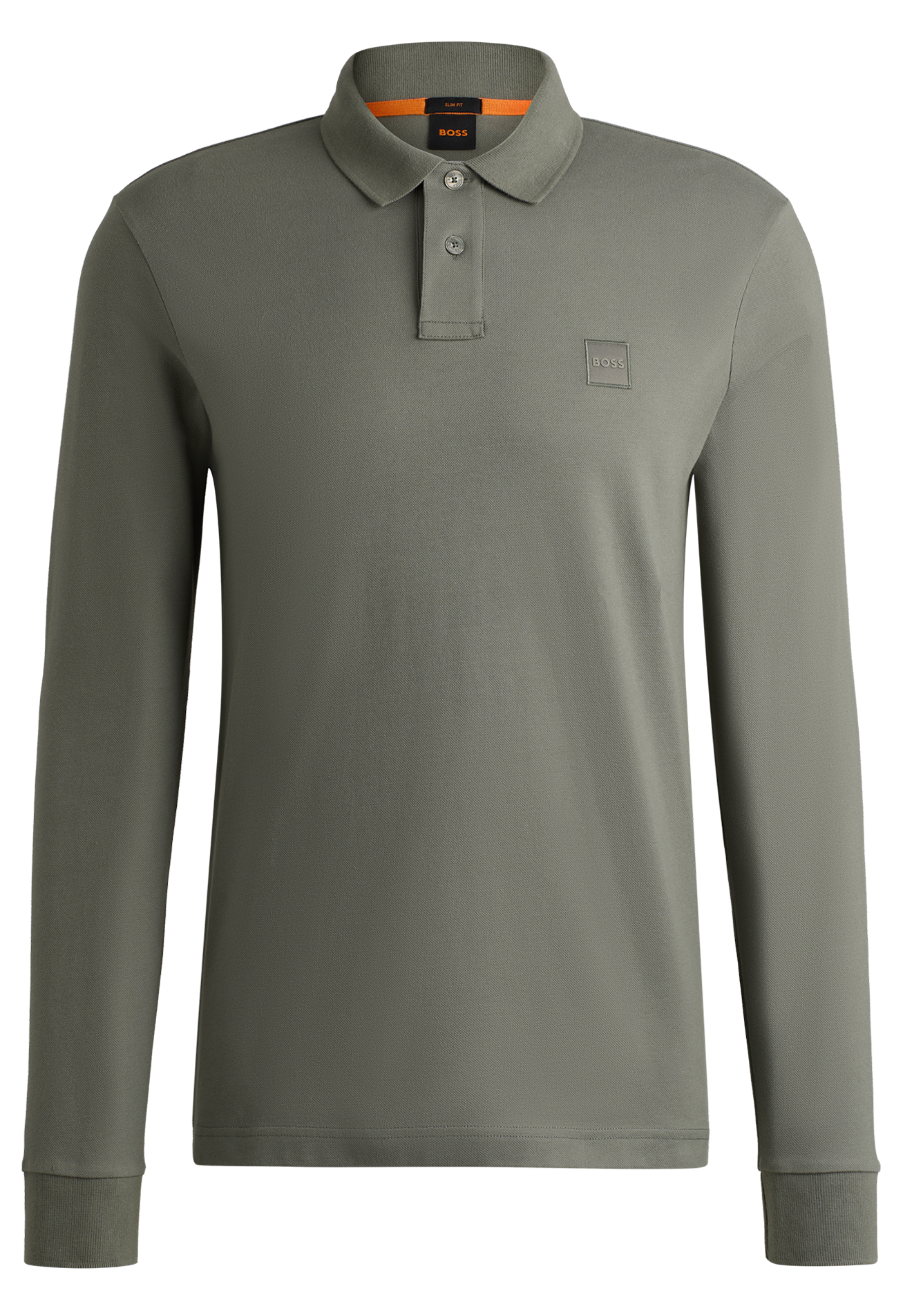 Regular-fit long-sleeved cotton-blend polo shirt Silver